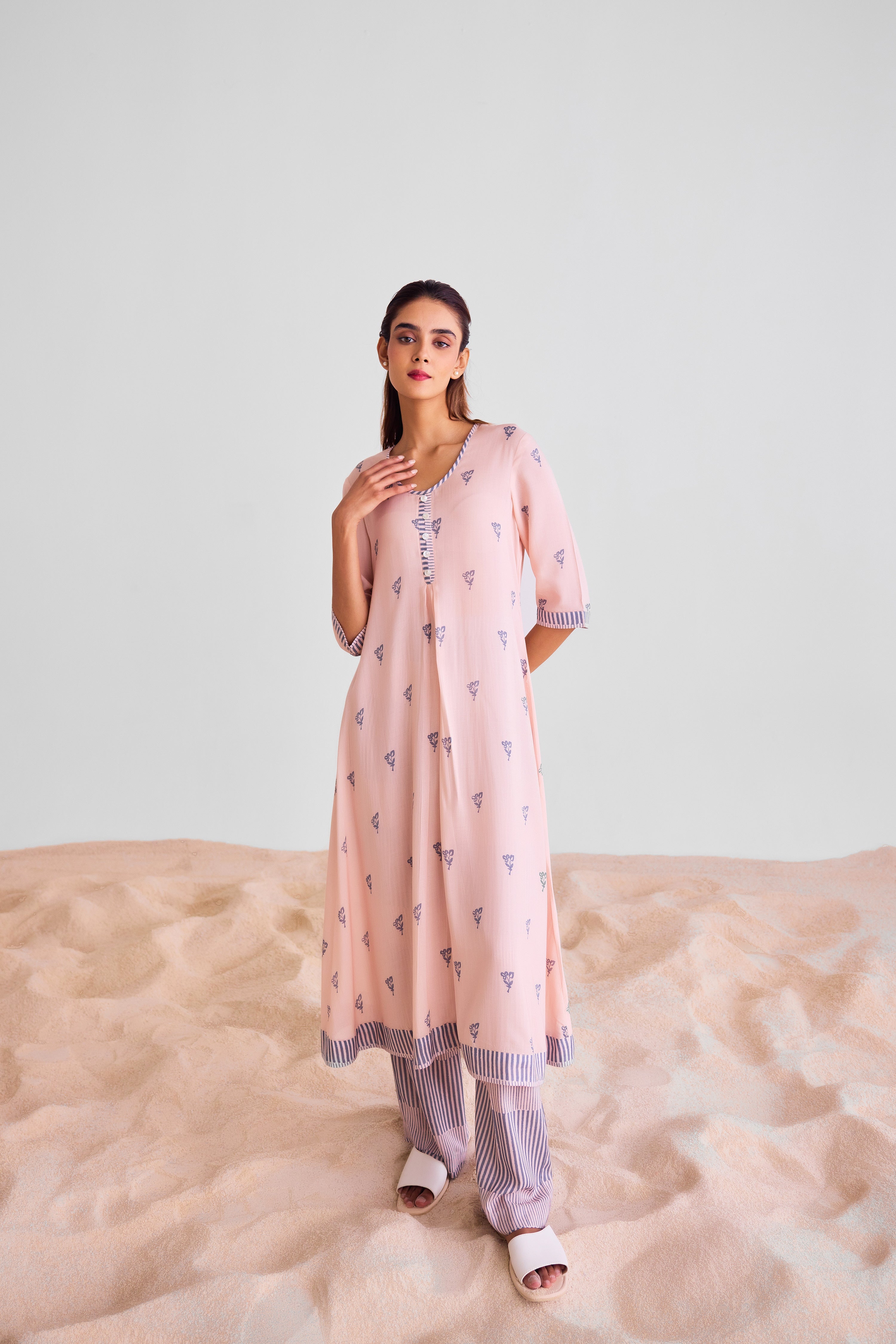 CNC232 - Peach and blue kurta set