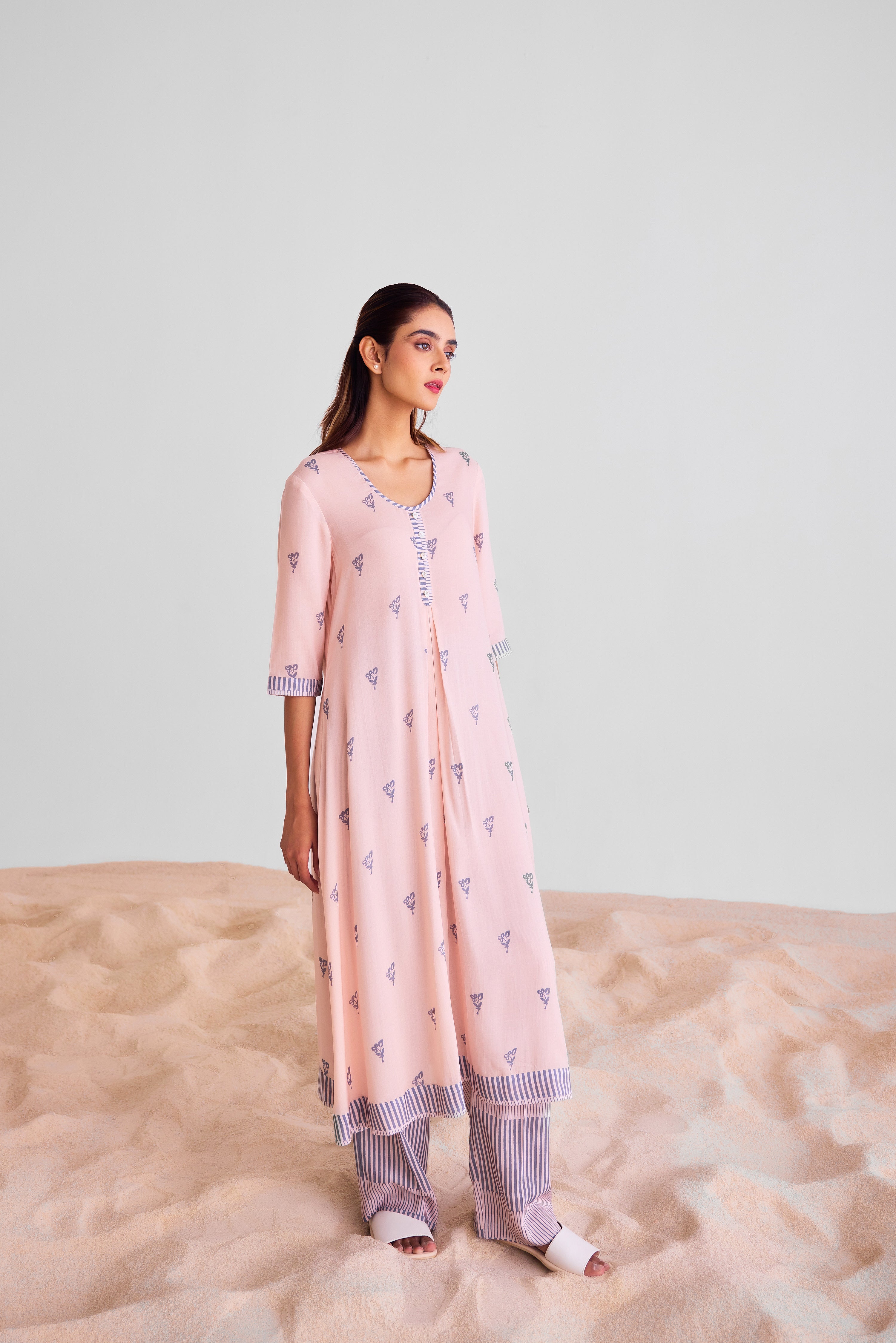 CNC232 - Peach and blue kurta set