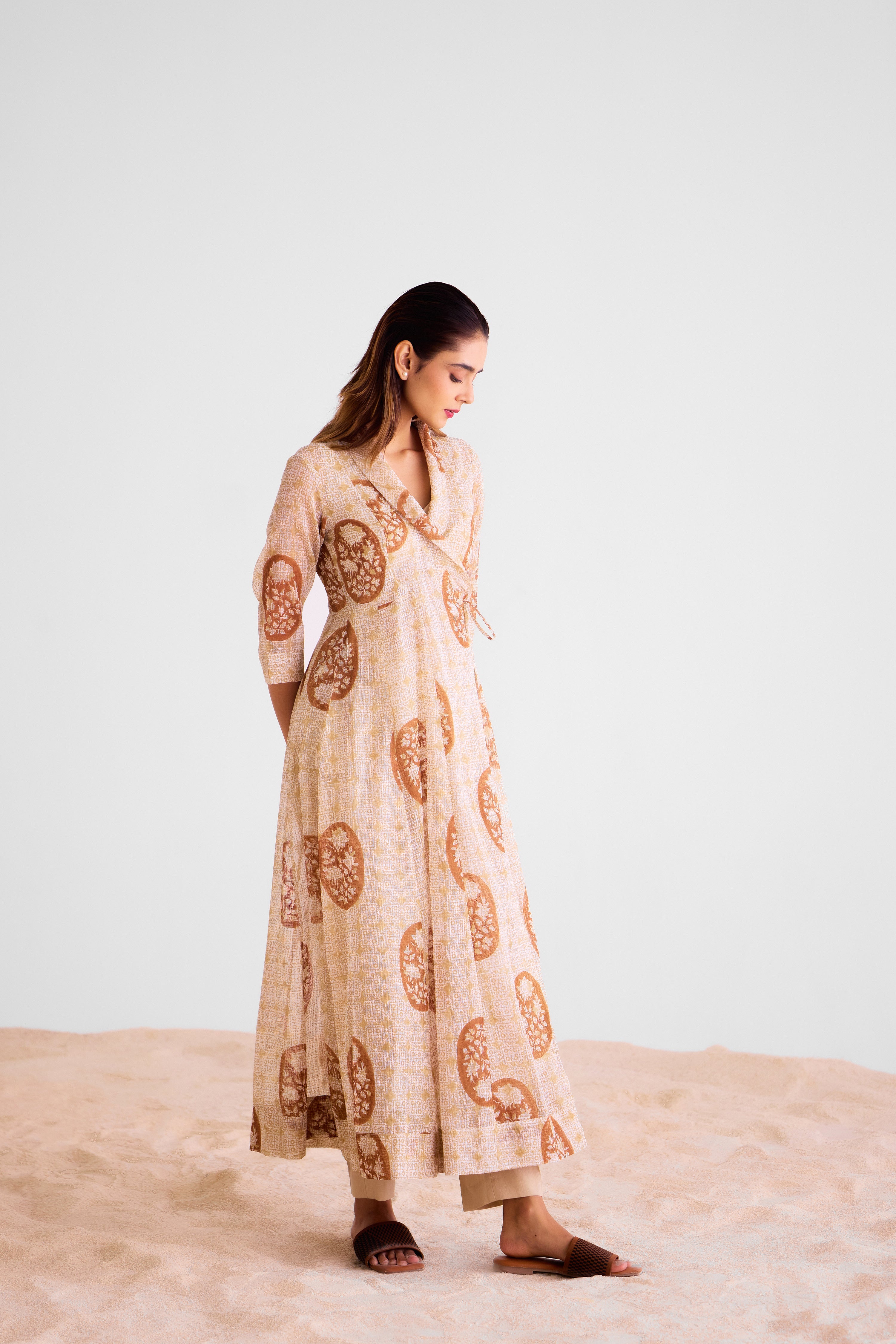 Neutral Brown Angrakha & Trouser - CNC222