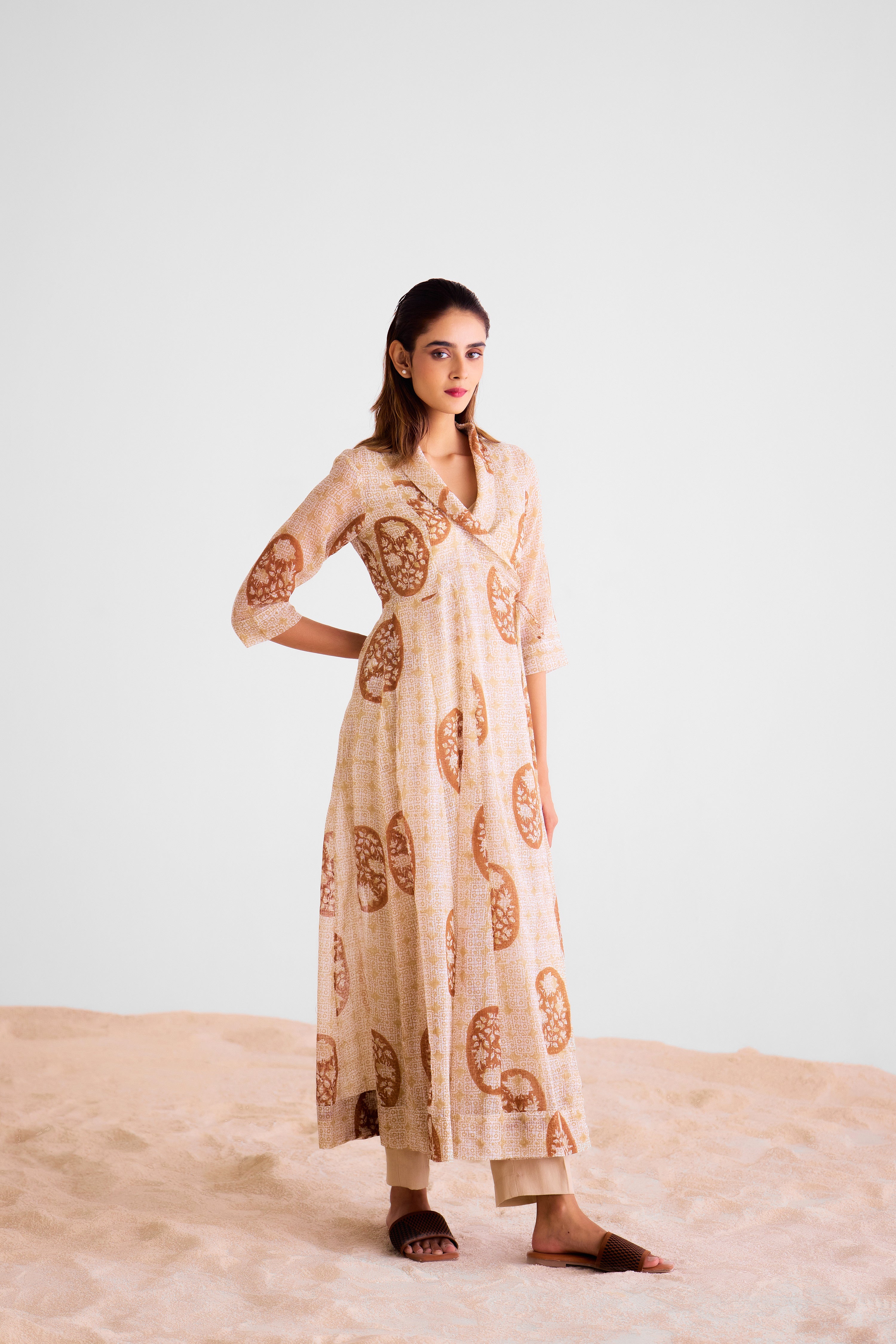 Neutral Brown Angrakha & Trouser - CNC222