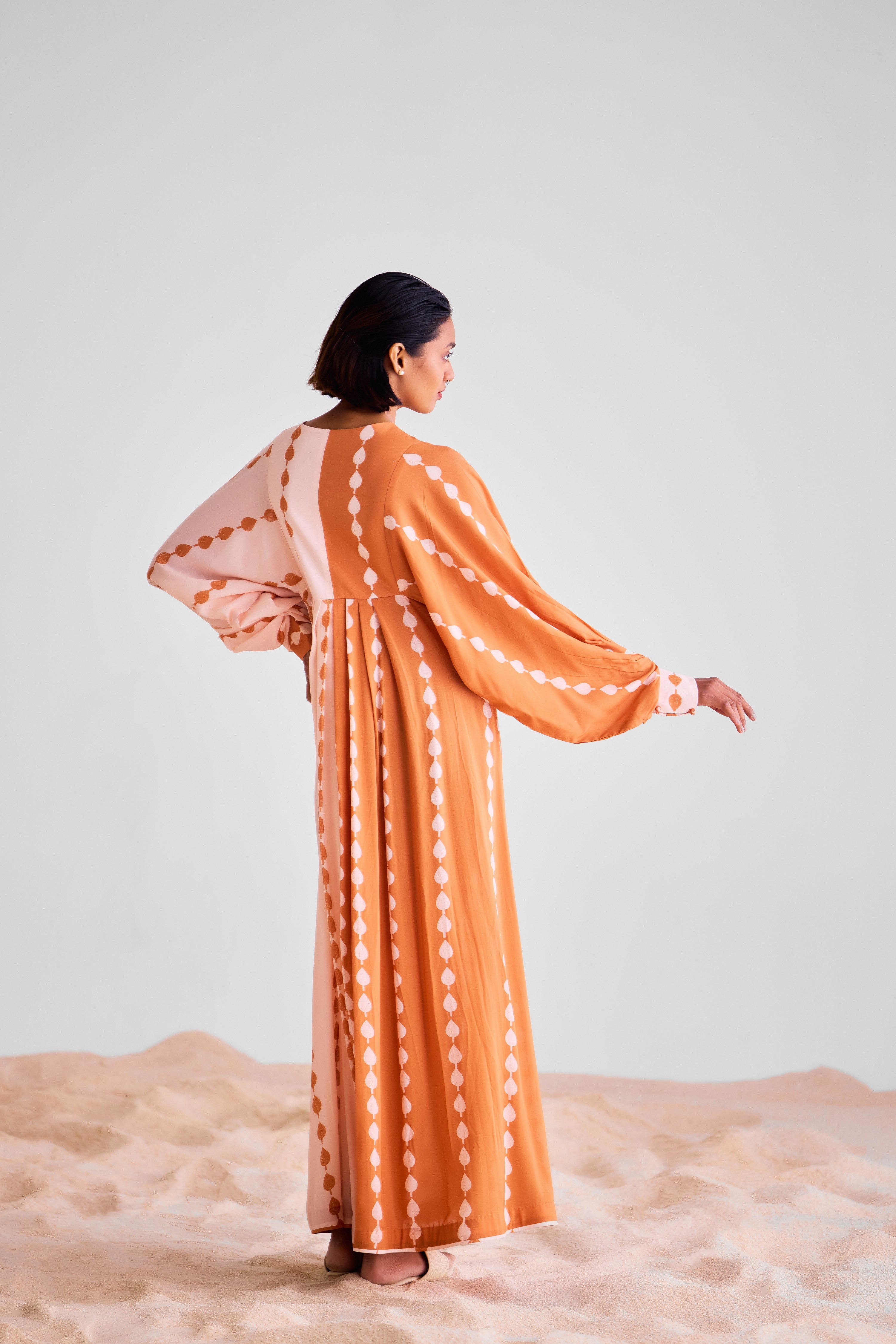 CNC229 - Peach and rust orange kaftan dress
