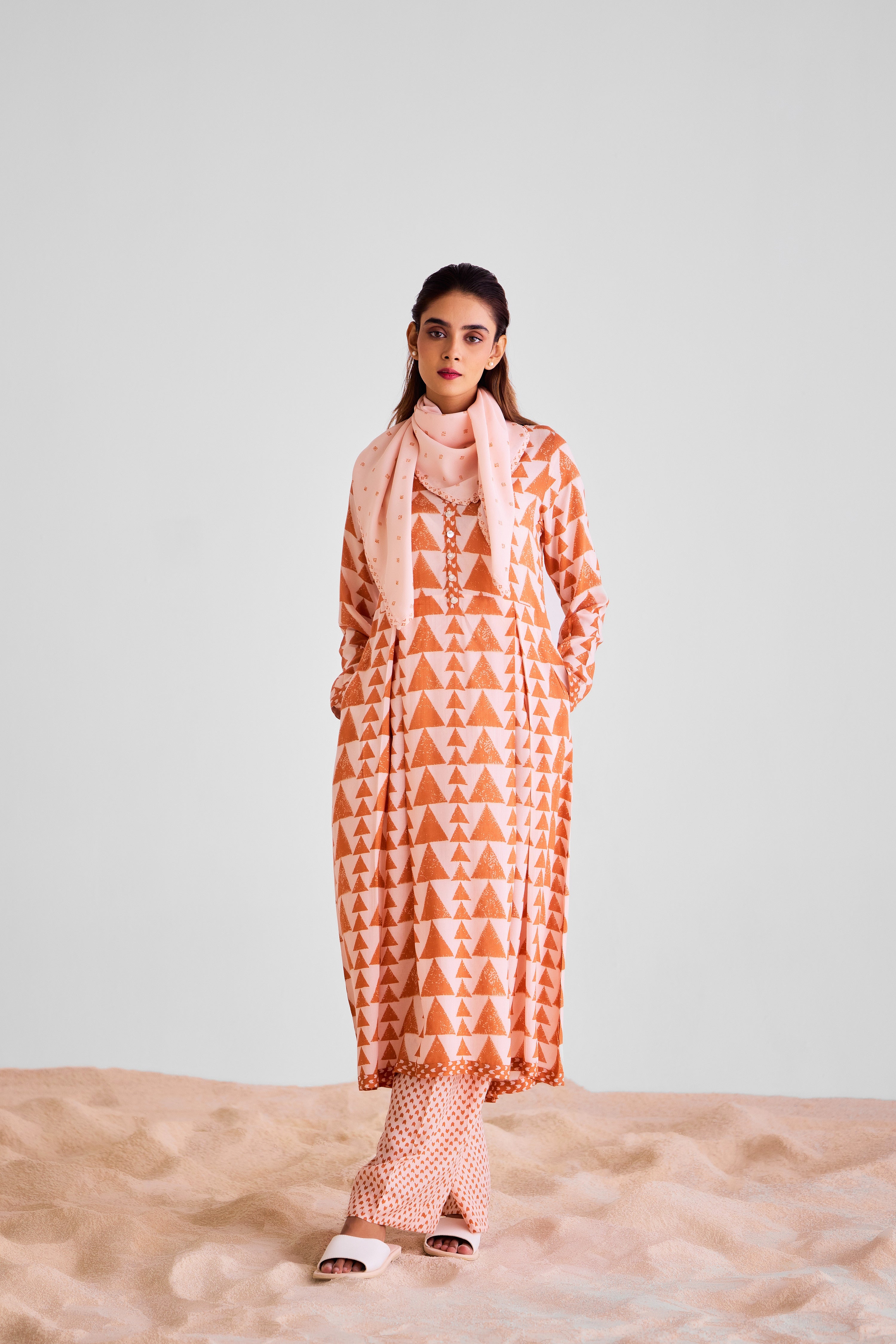 CNC230 - Peach and rust orange kurta set