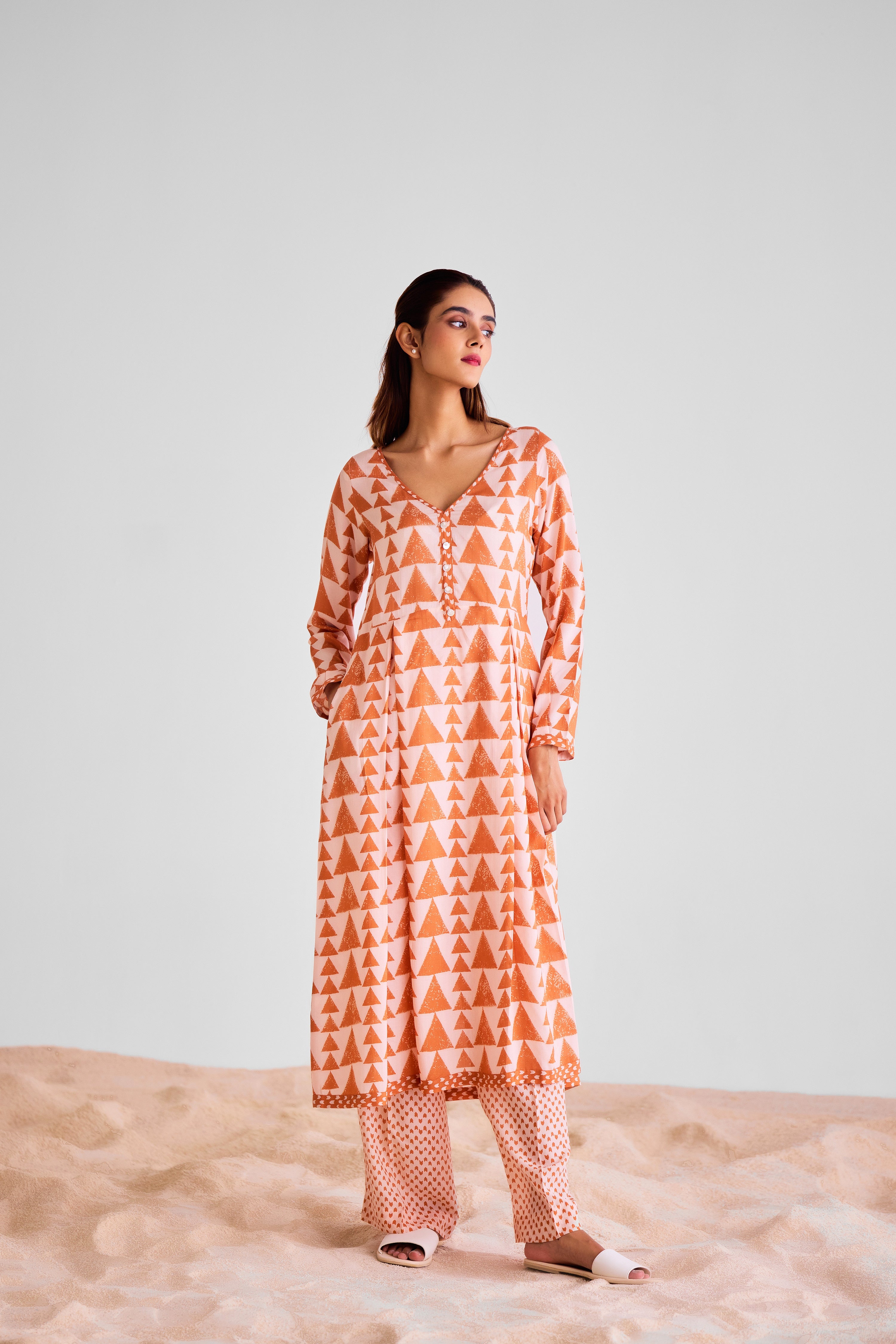 CNC230 - Peach and rust orange kurta set