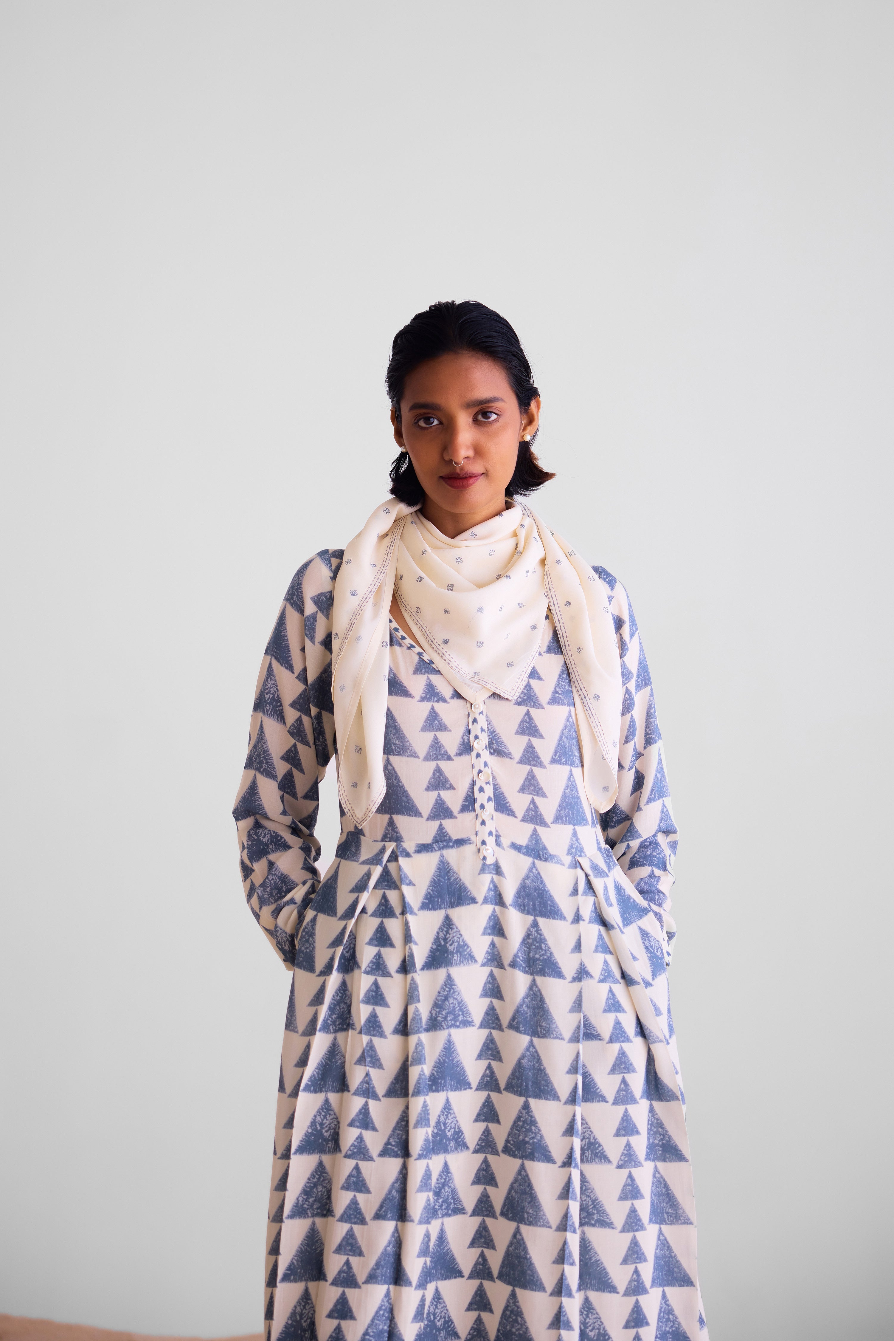 CNC231 - Off-white and blue kurta set.