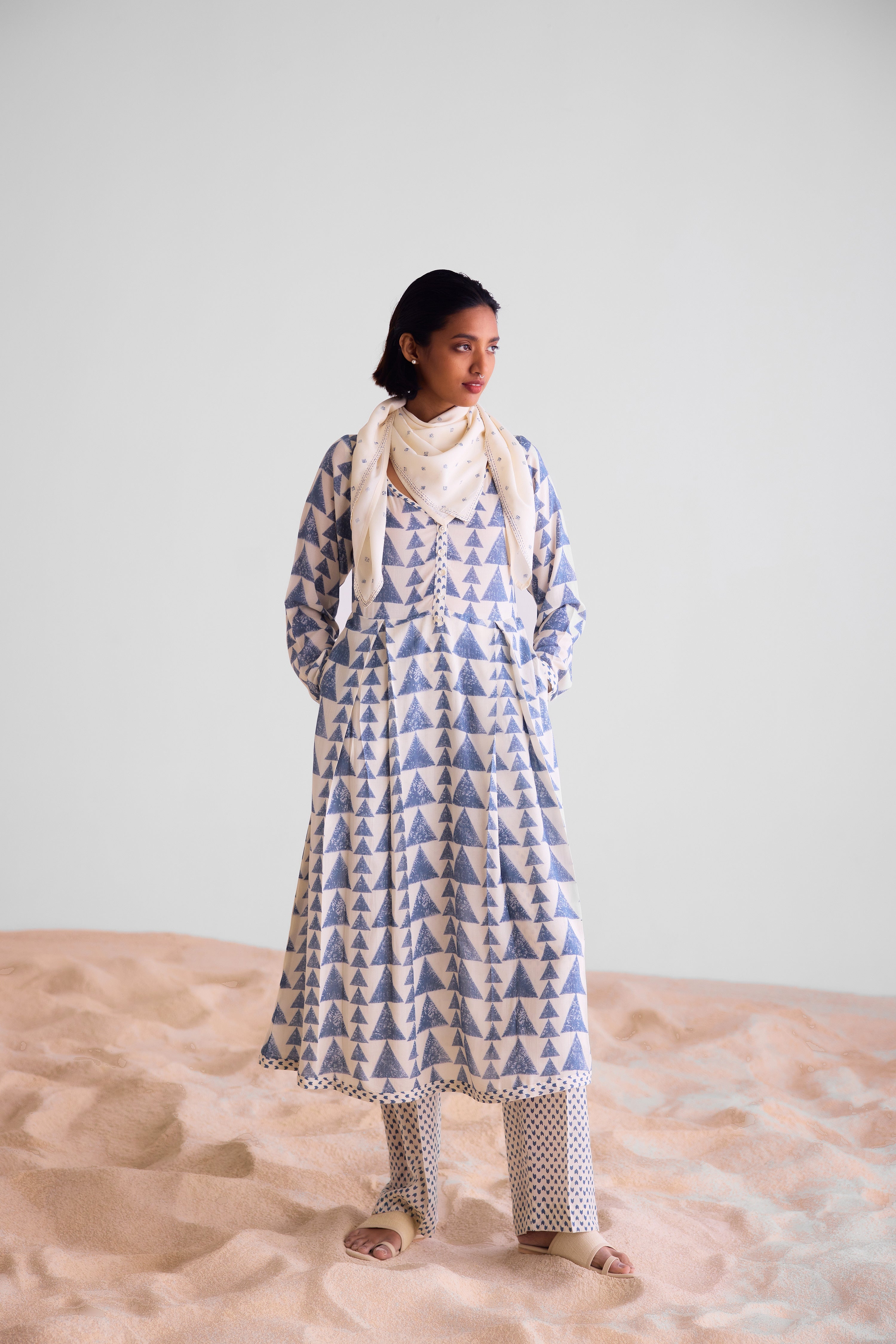 CNC231 - Off-white and blue kurta set.