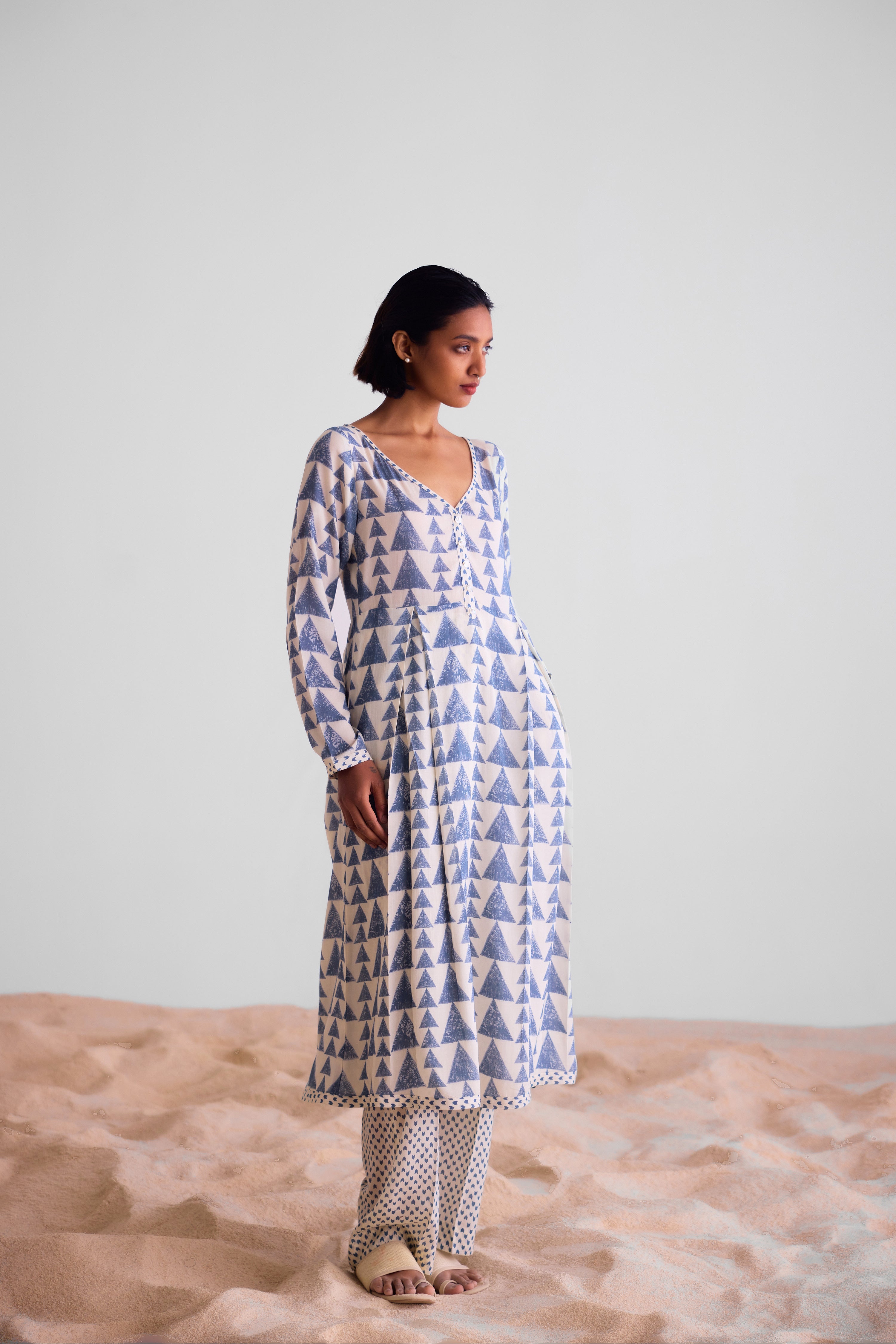CNC231 - Off-white and blue kurta set.