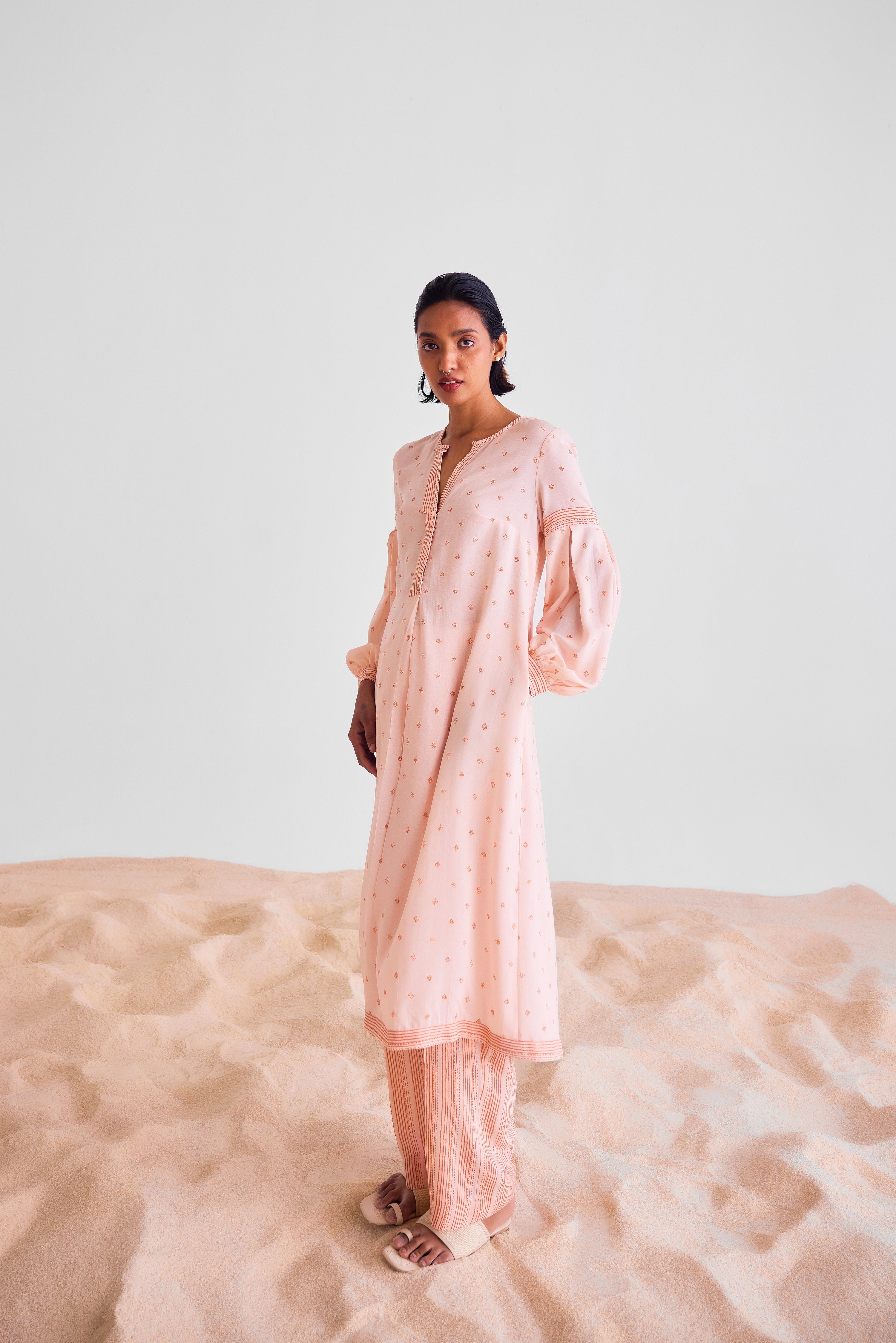 CNC233 - Peach pink kurta scarf set
