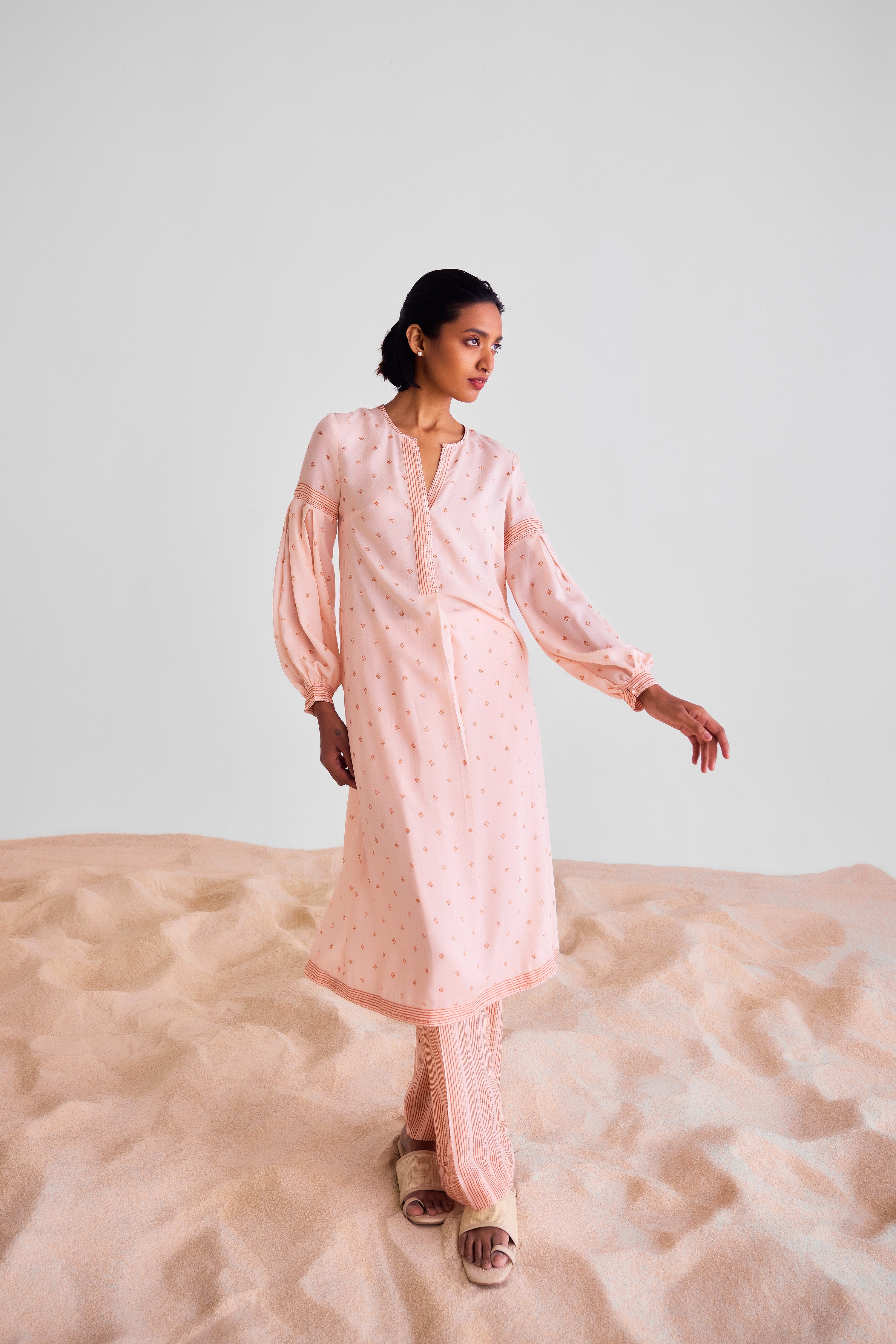 CNC233 - Peach pink kurta scarf set