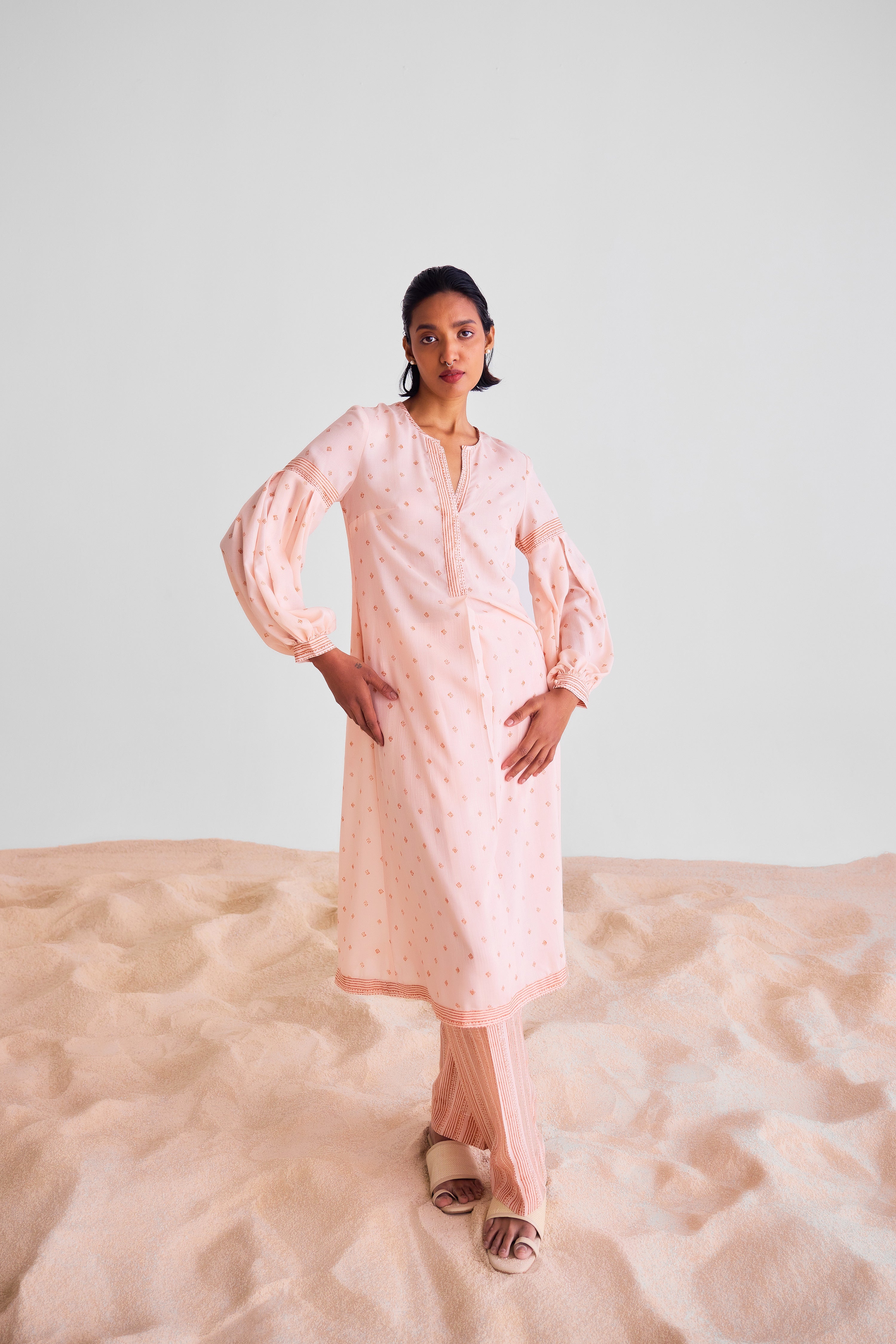 CNC233 - Peach pink kurta scarf set