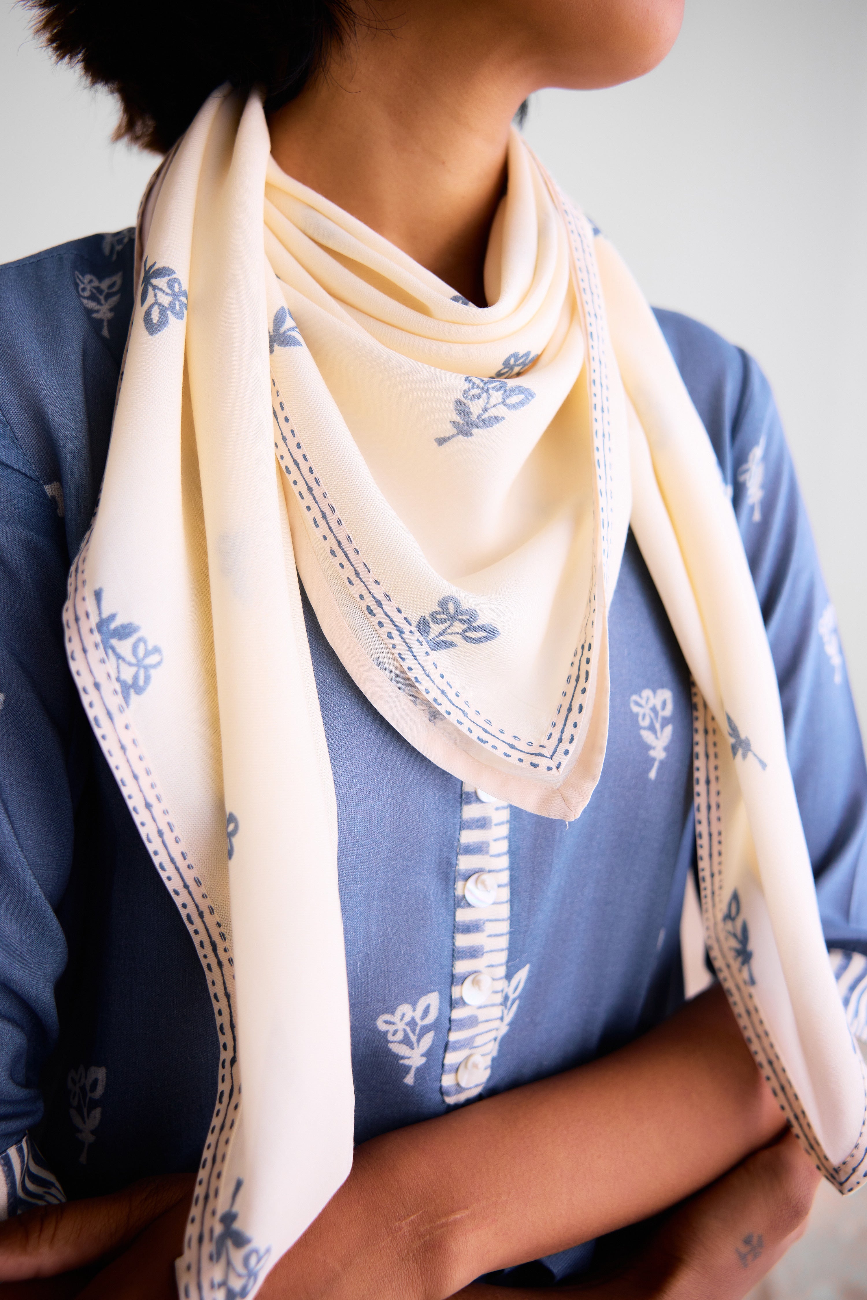 CNC235 - Blue grey & off-white kurta set