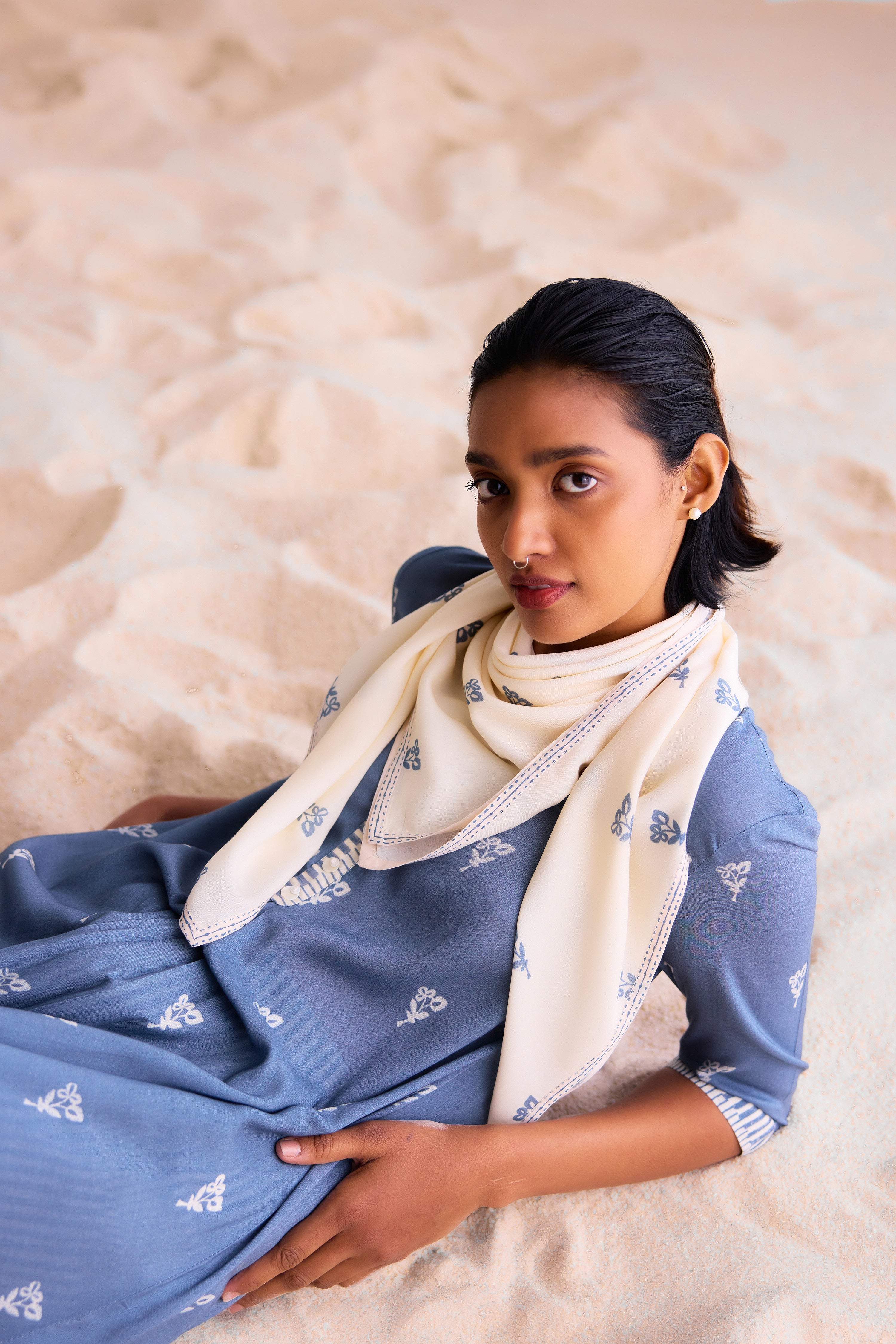 CNC235 - Blue grey & off-white kurta set