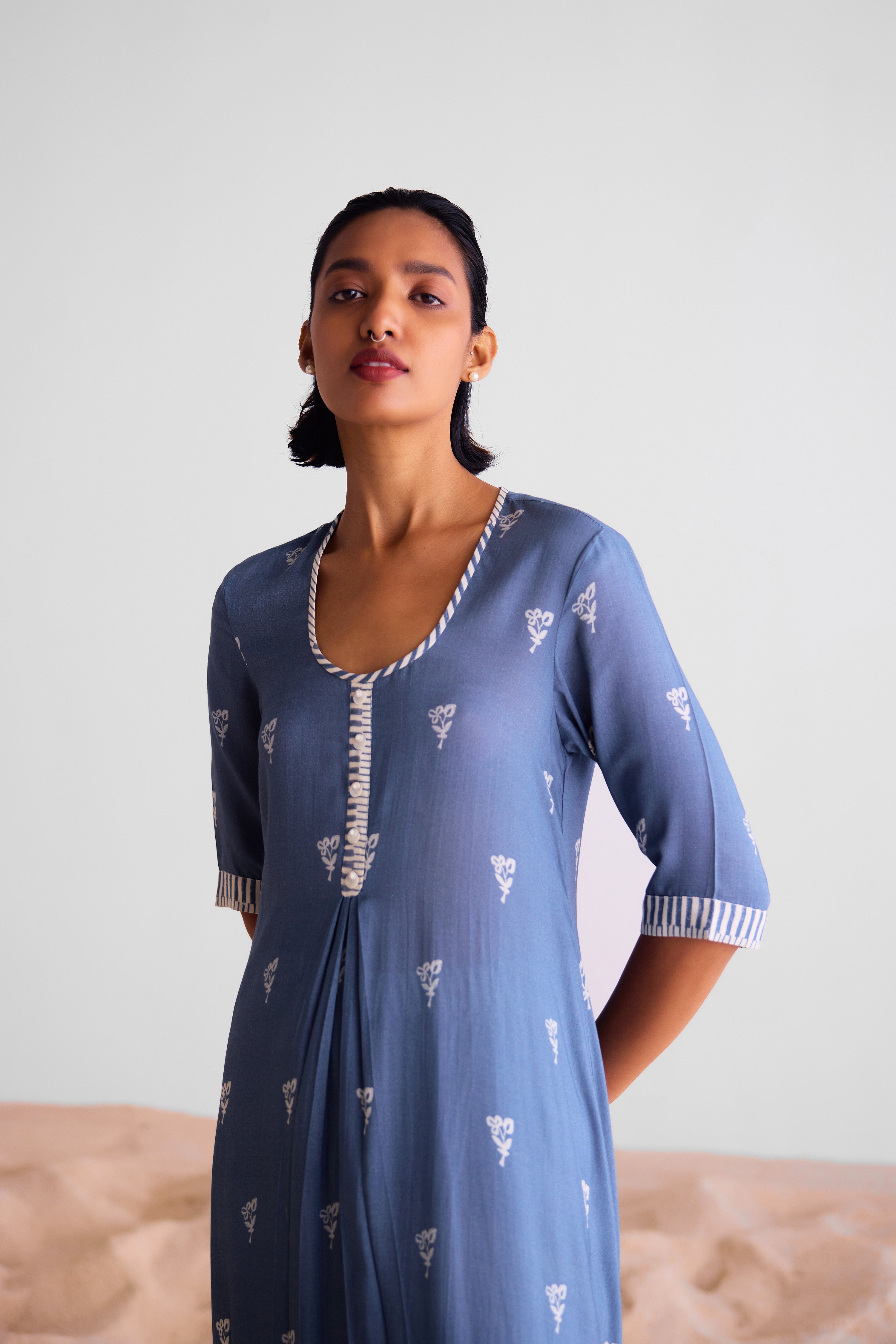 CNC235 - Blue grey & off-white kurta set