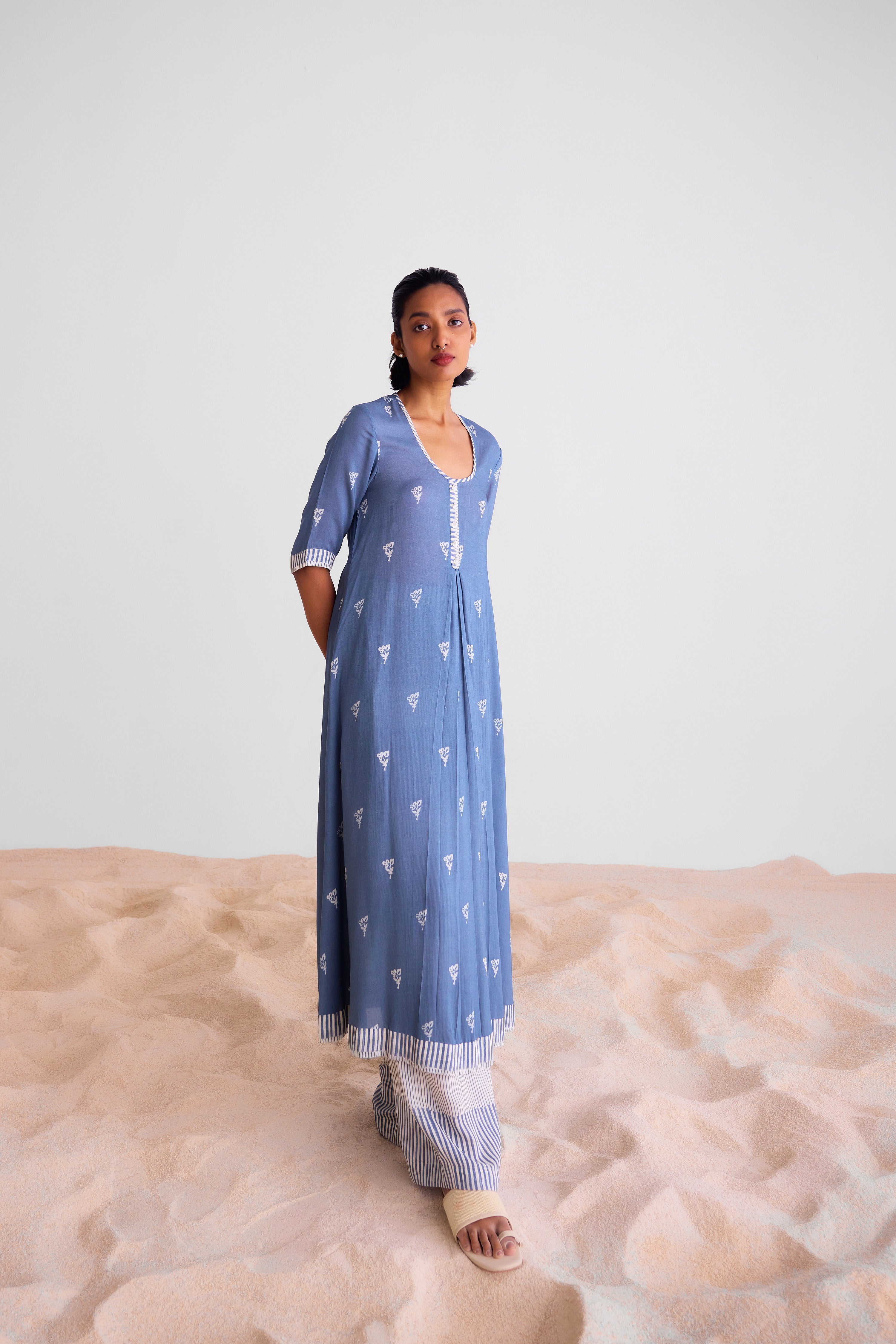 CNC235 - Blue grey & off-white kurta set