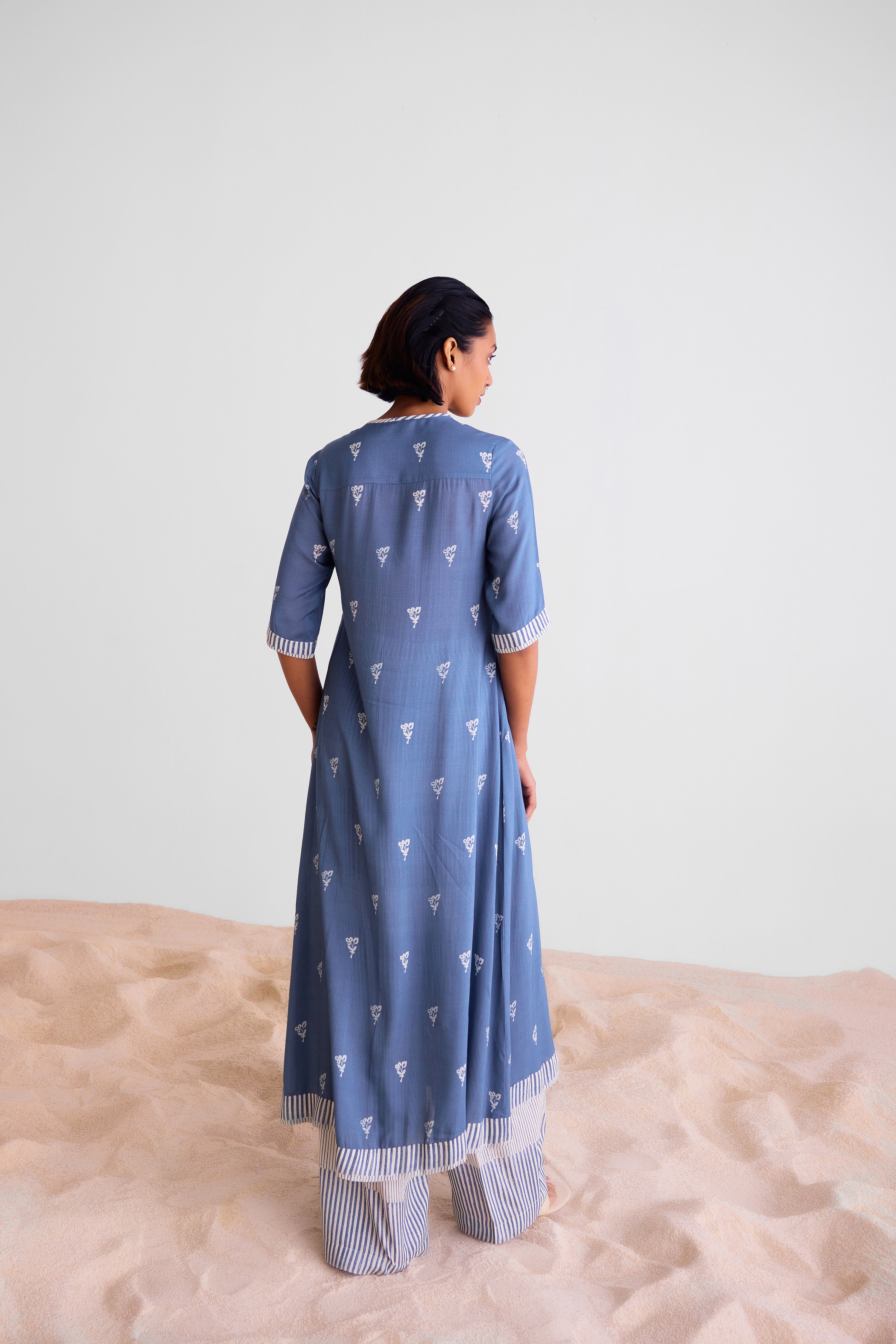 CNC235 - Blue grey & off-white kurta set