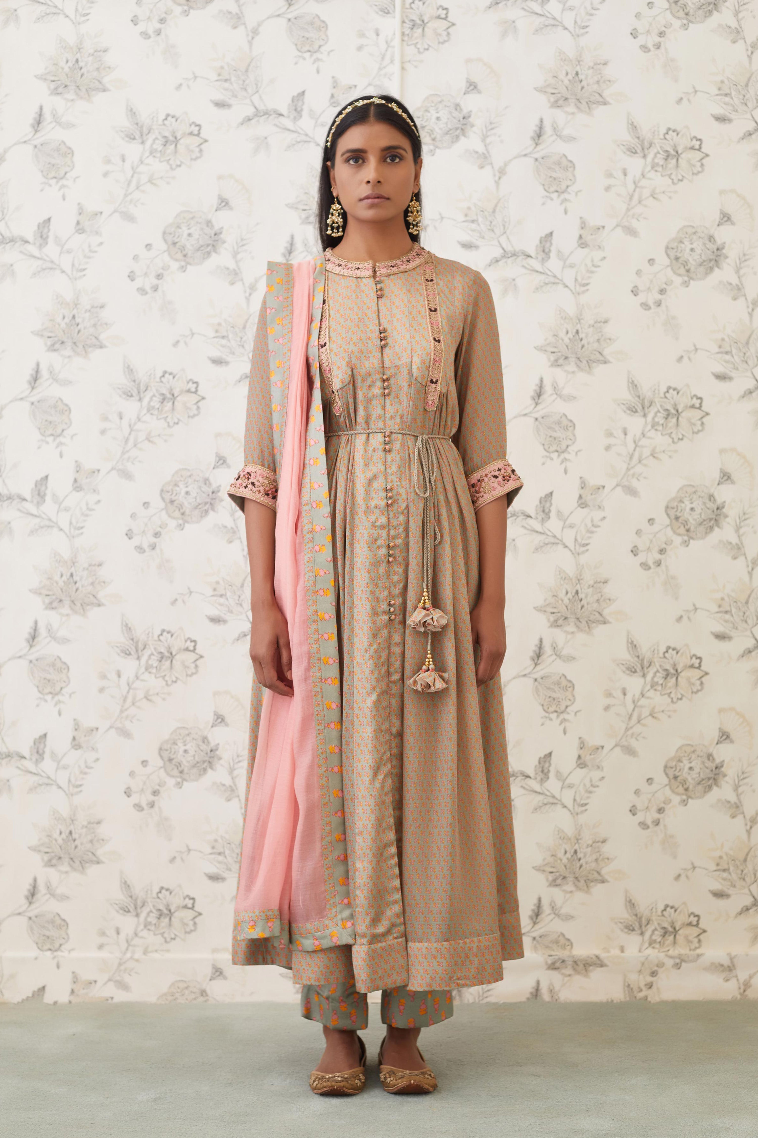Light Olive Green Anarkali Set.