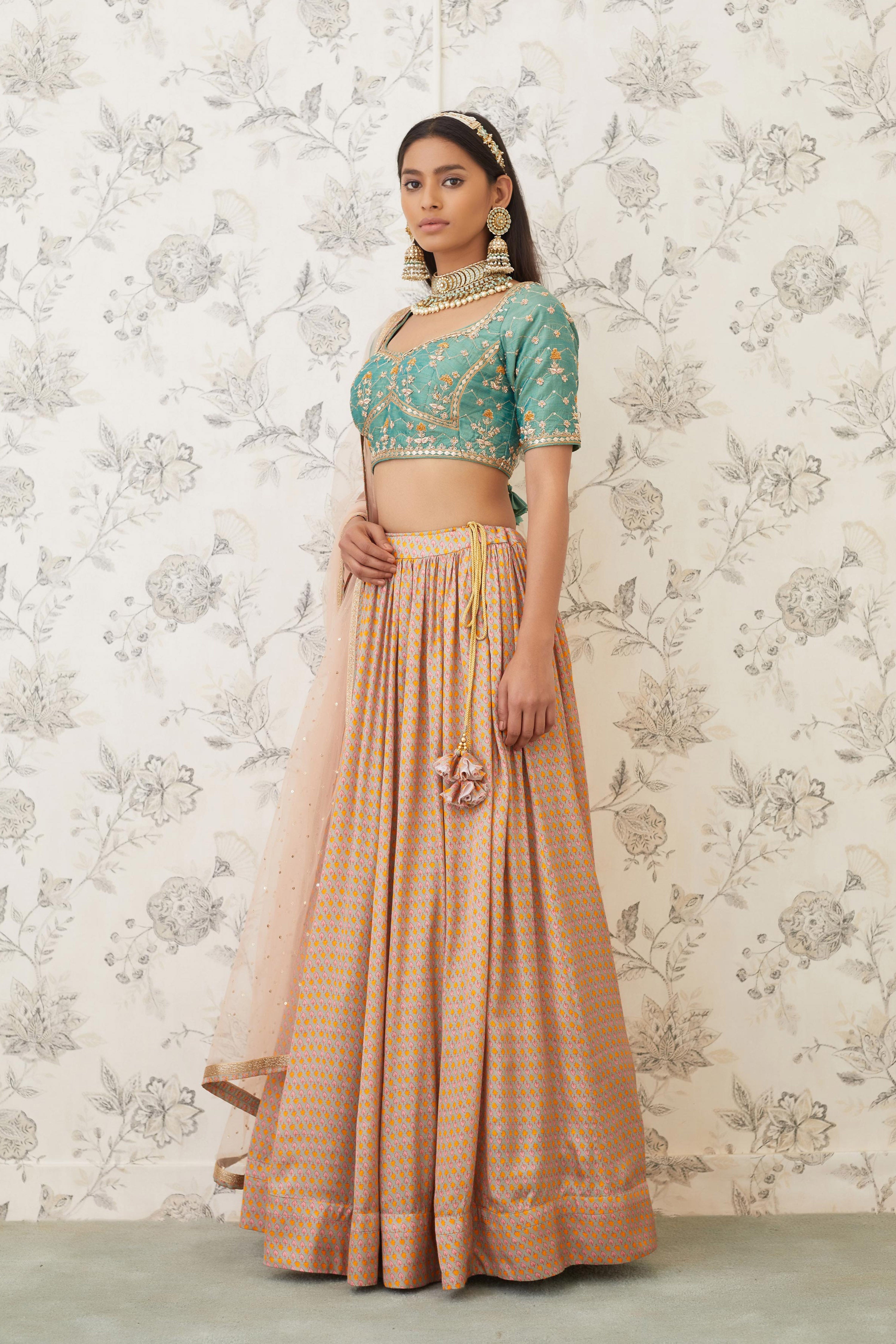 Green & Beige Lehenga Set- side view