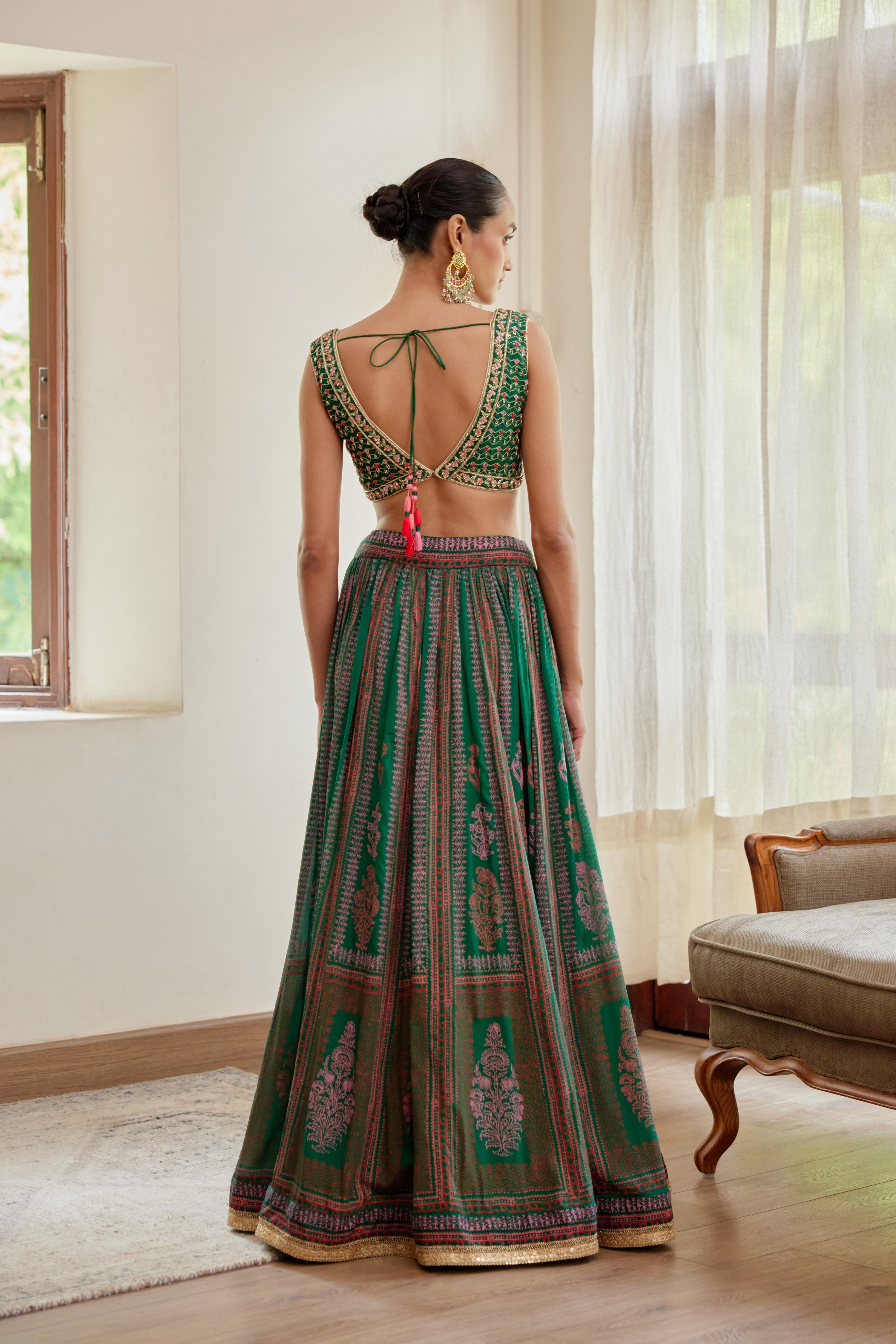 Dark Green Lehenga Set- back view