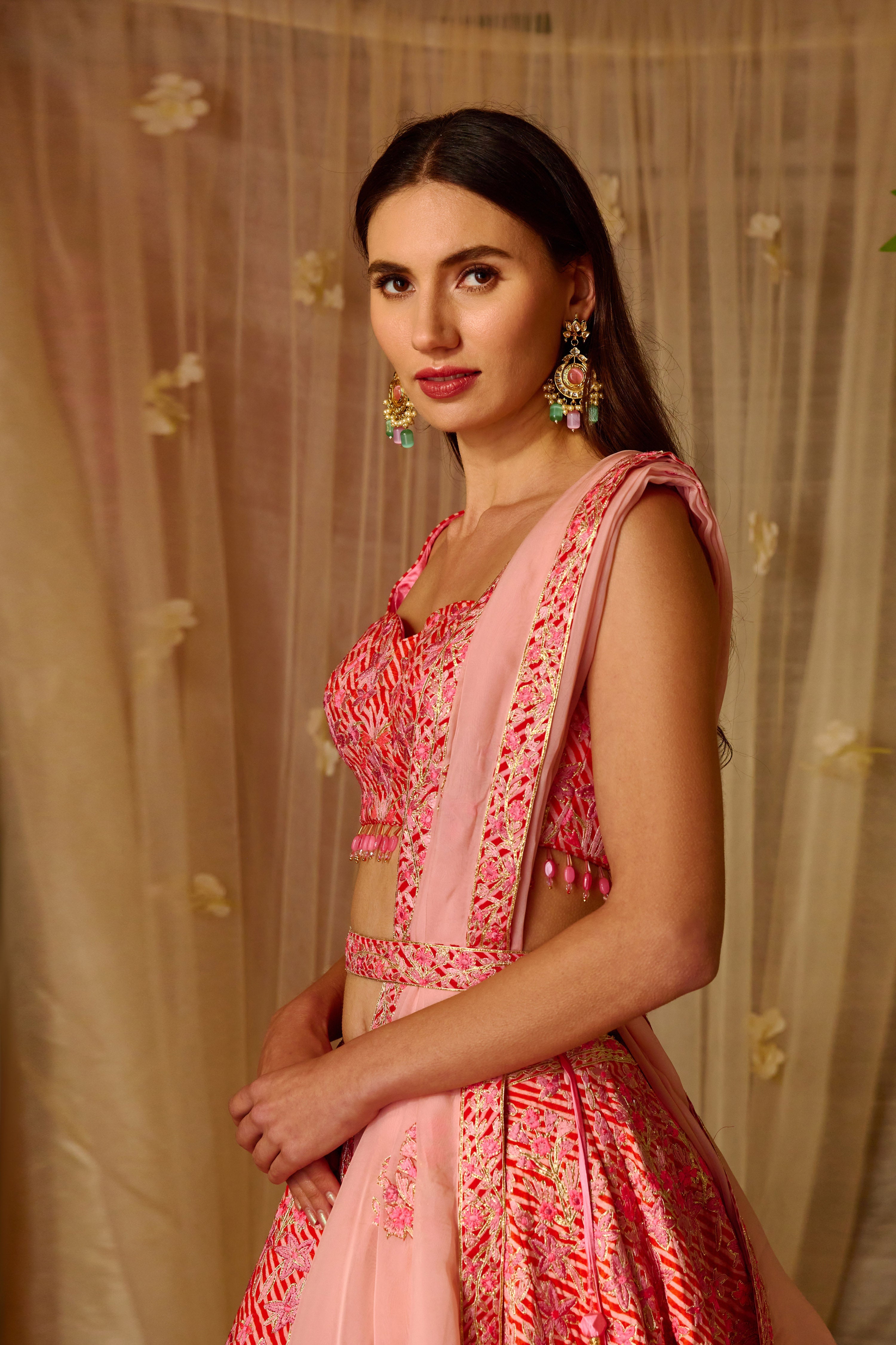 Bright Pink Lehenga Set/ side view
