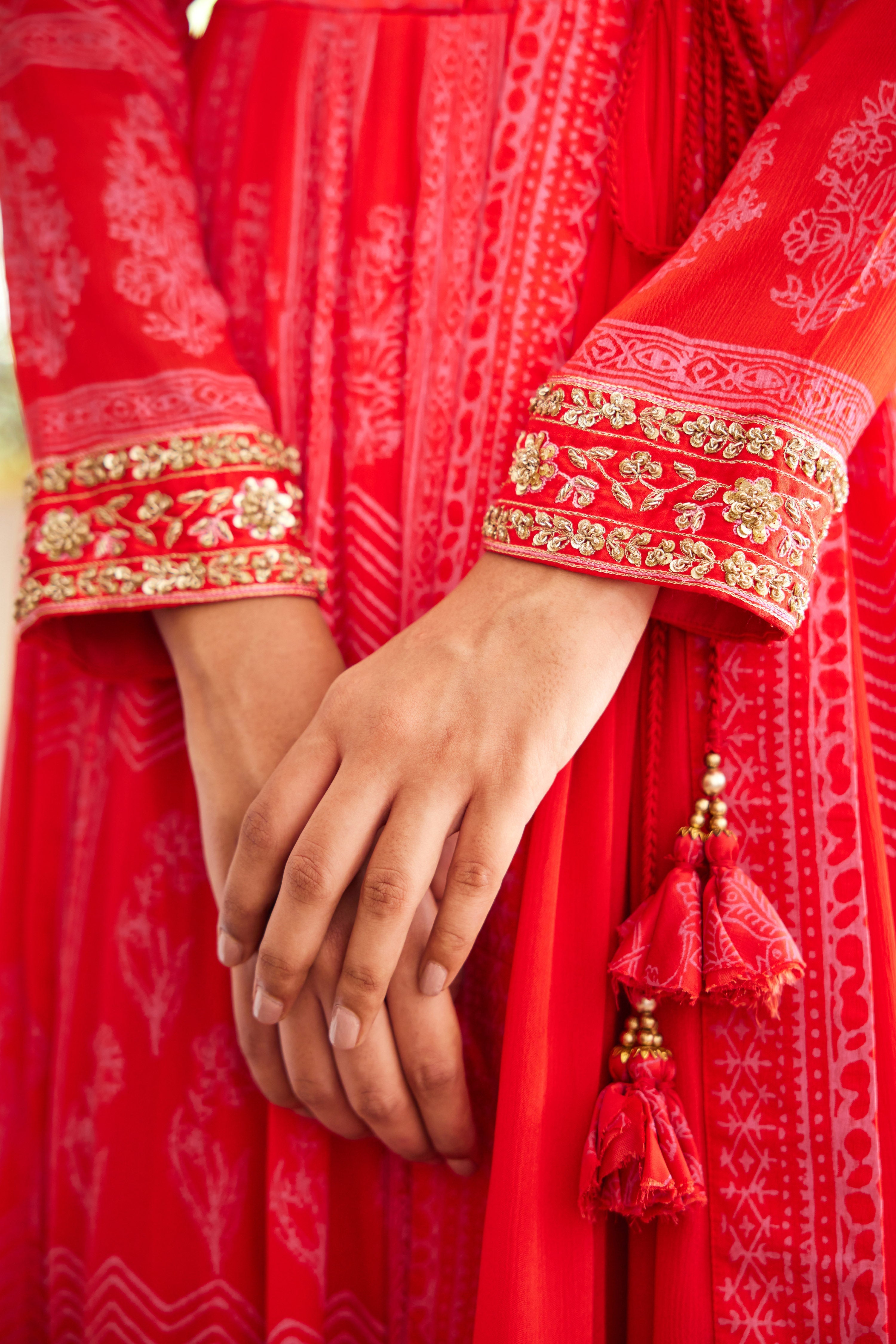 Red Anarkali Set.