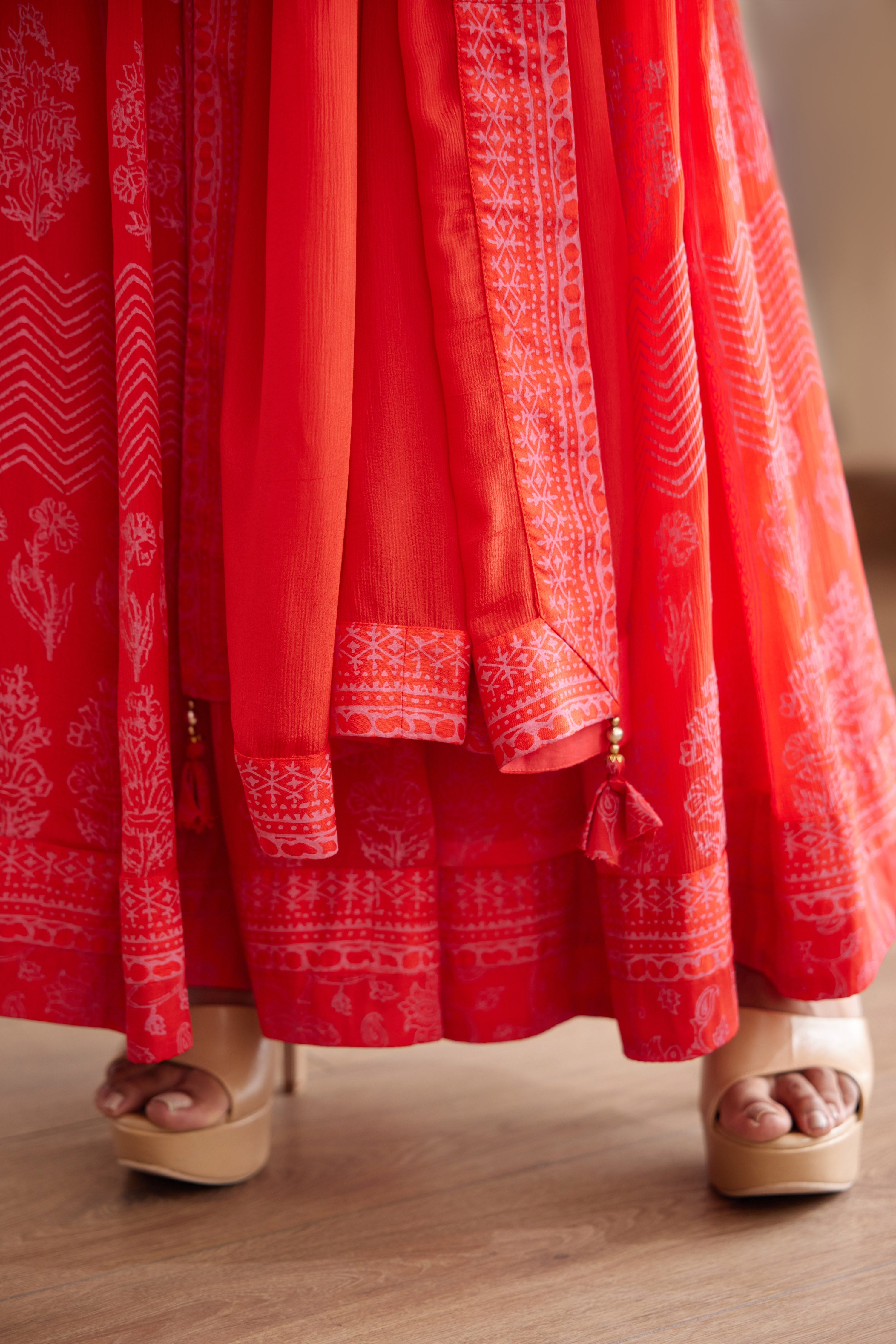 Red Anarkali Set.