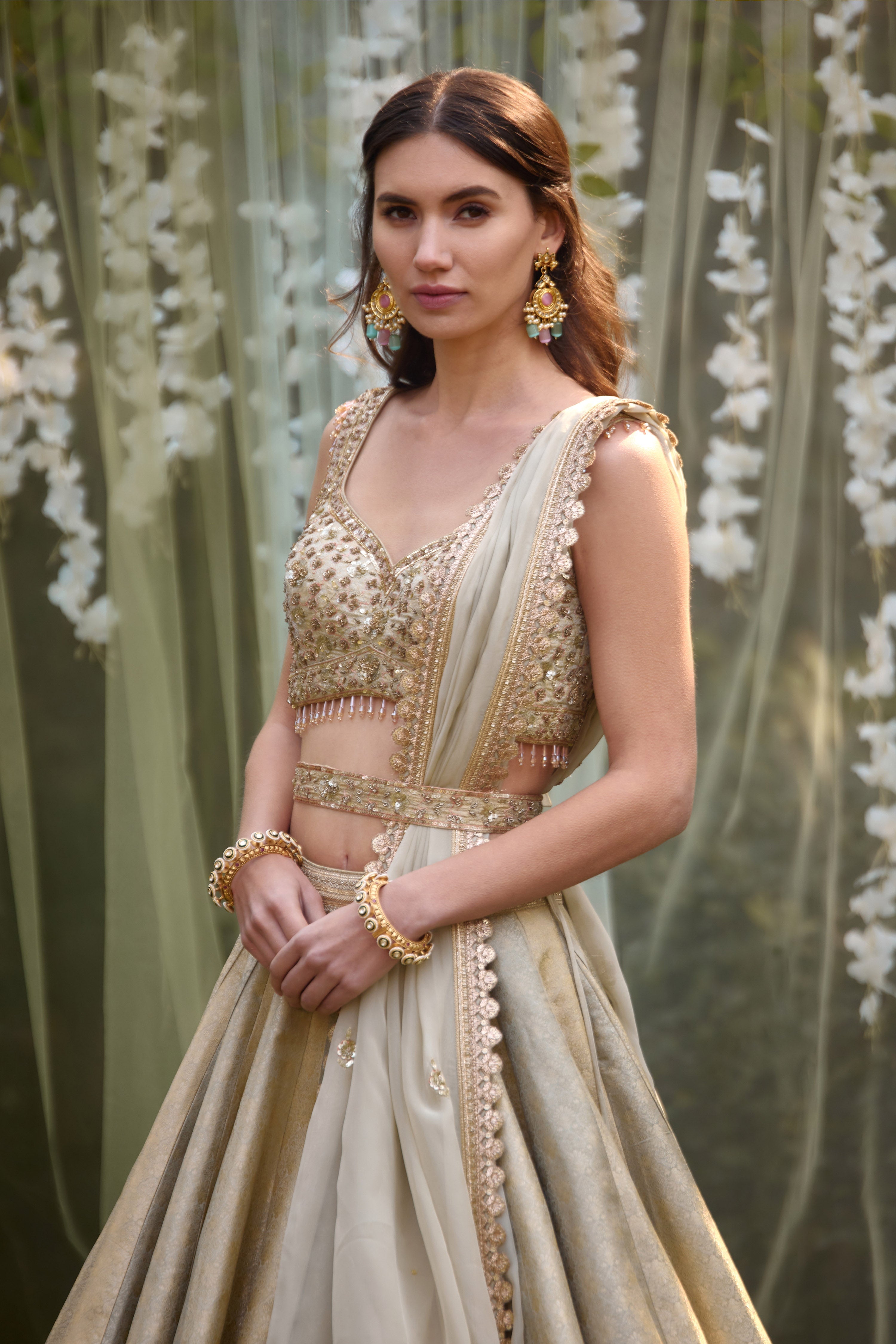 Smokey Grey-Blue Lehenga Set.