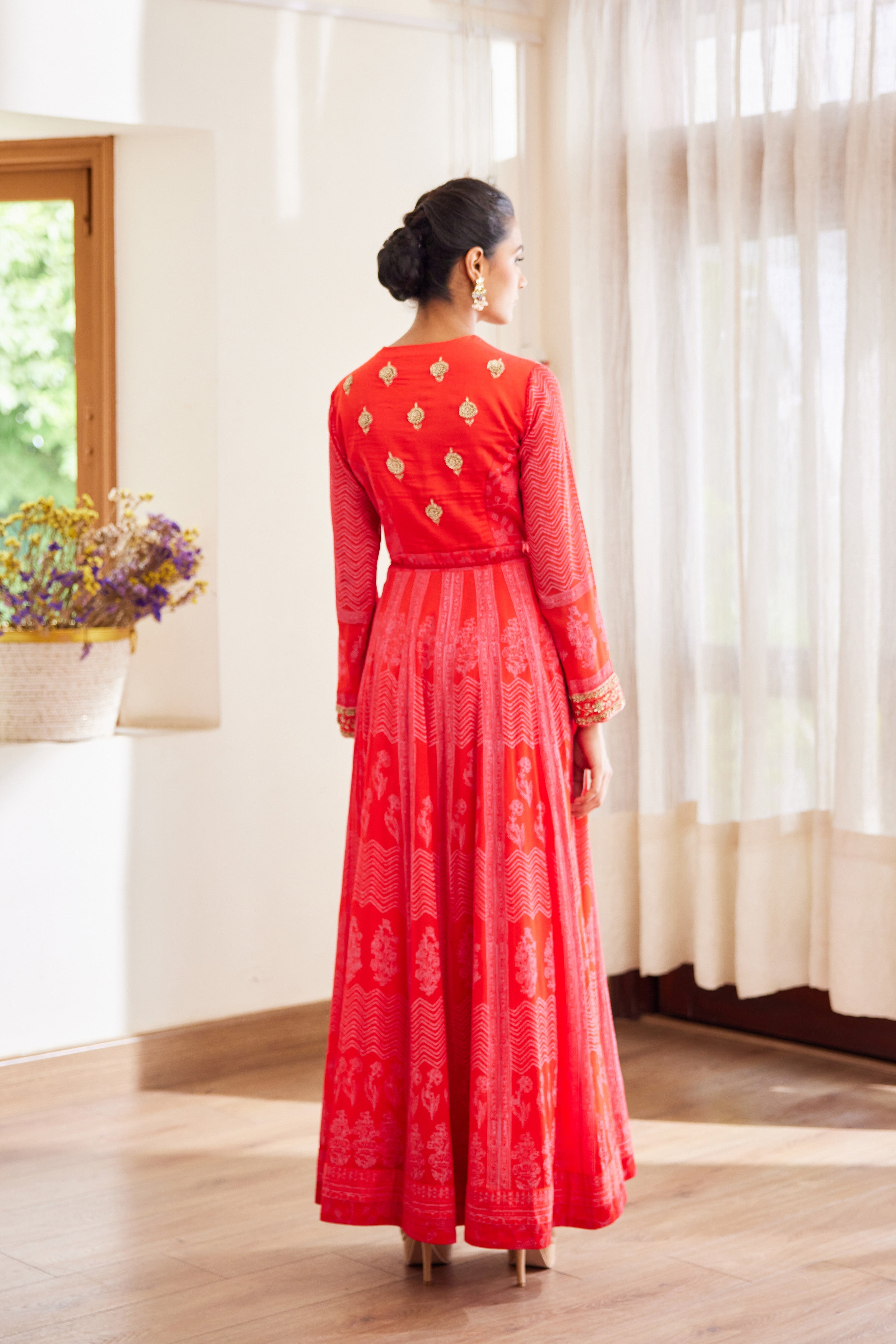 Red Anarkali Set.