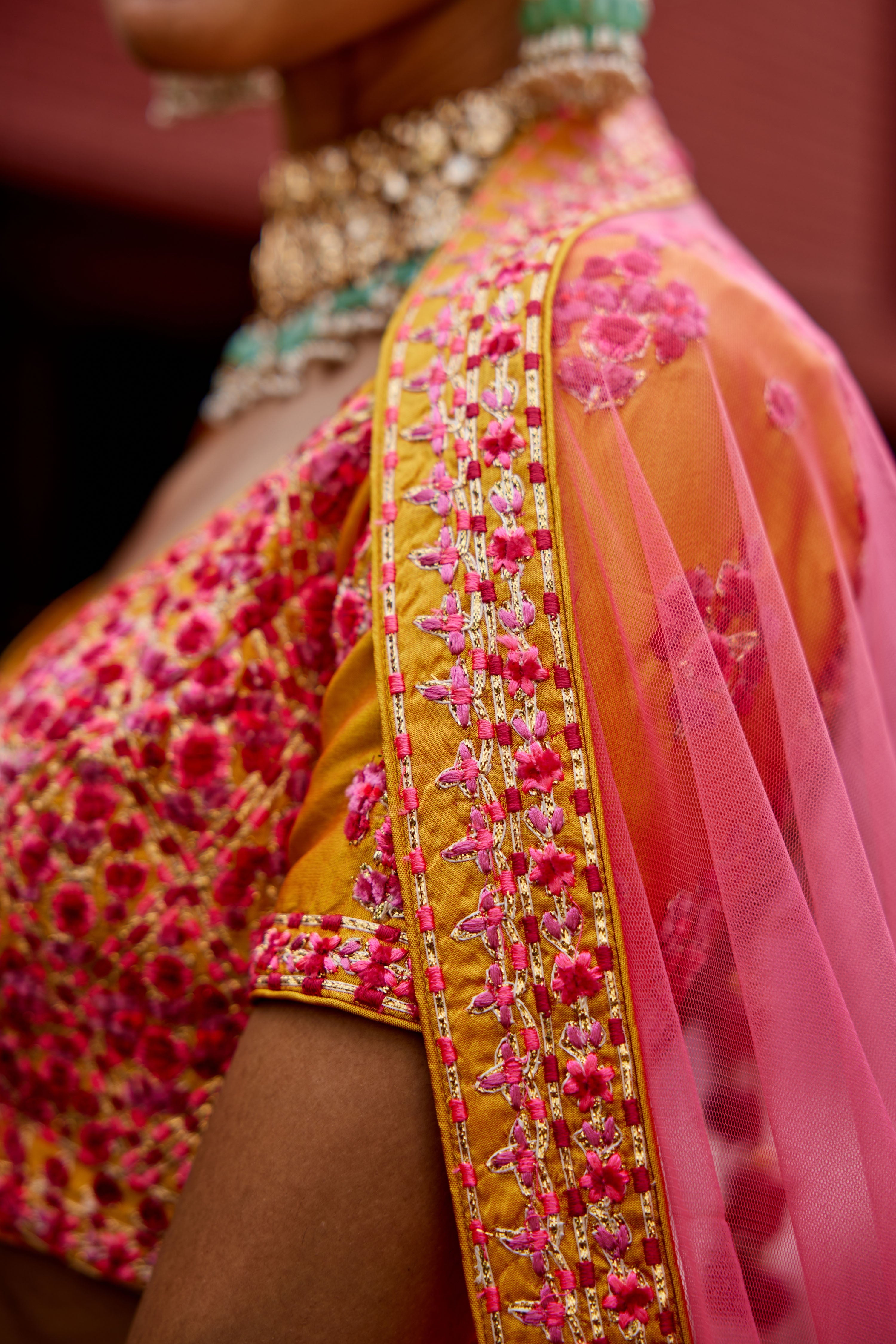 Pink-Yellow Lehenga Set.