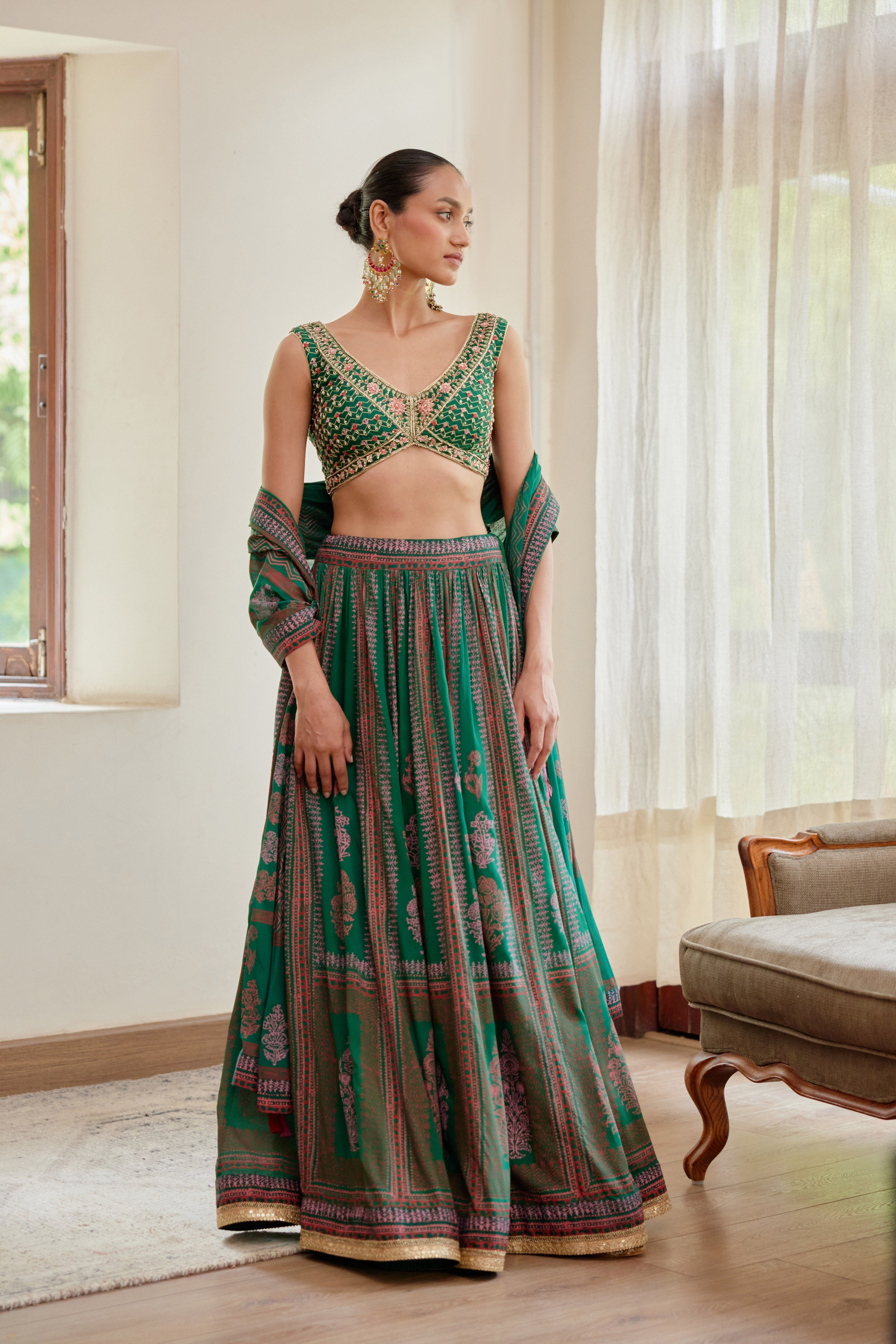 Dark Green Lehenga Set- front view
