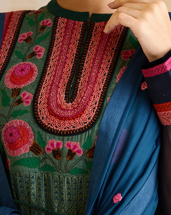 Teal Green Anarkali Set.