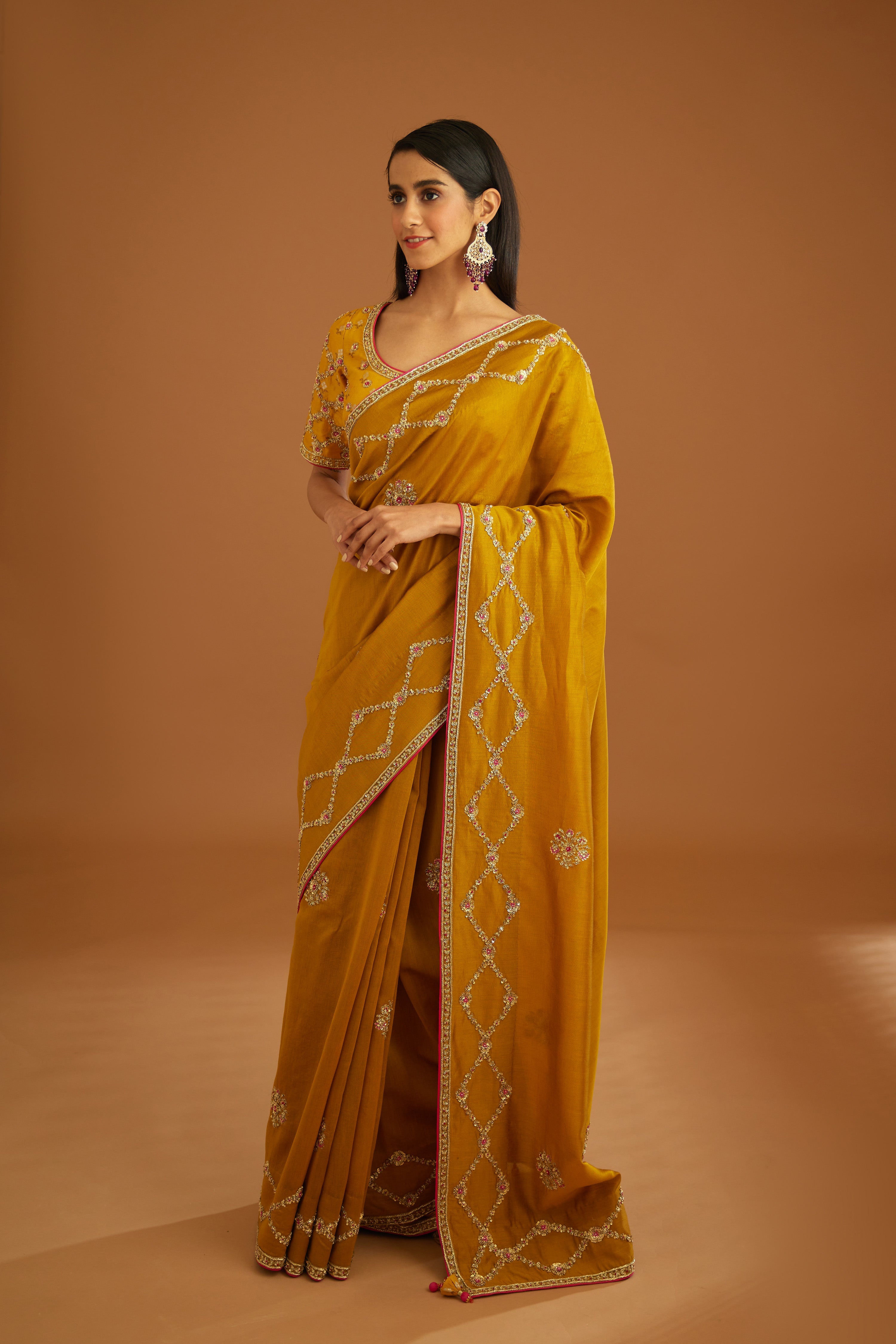 Mustard Yellow Saree Set.