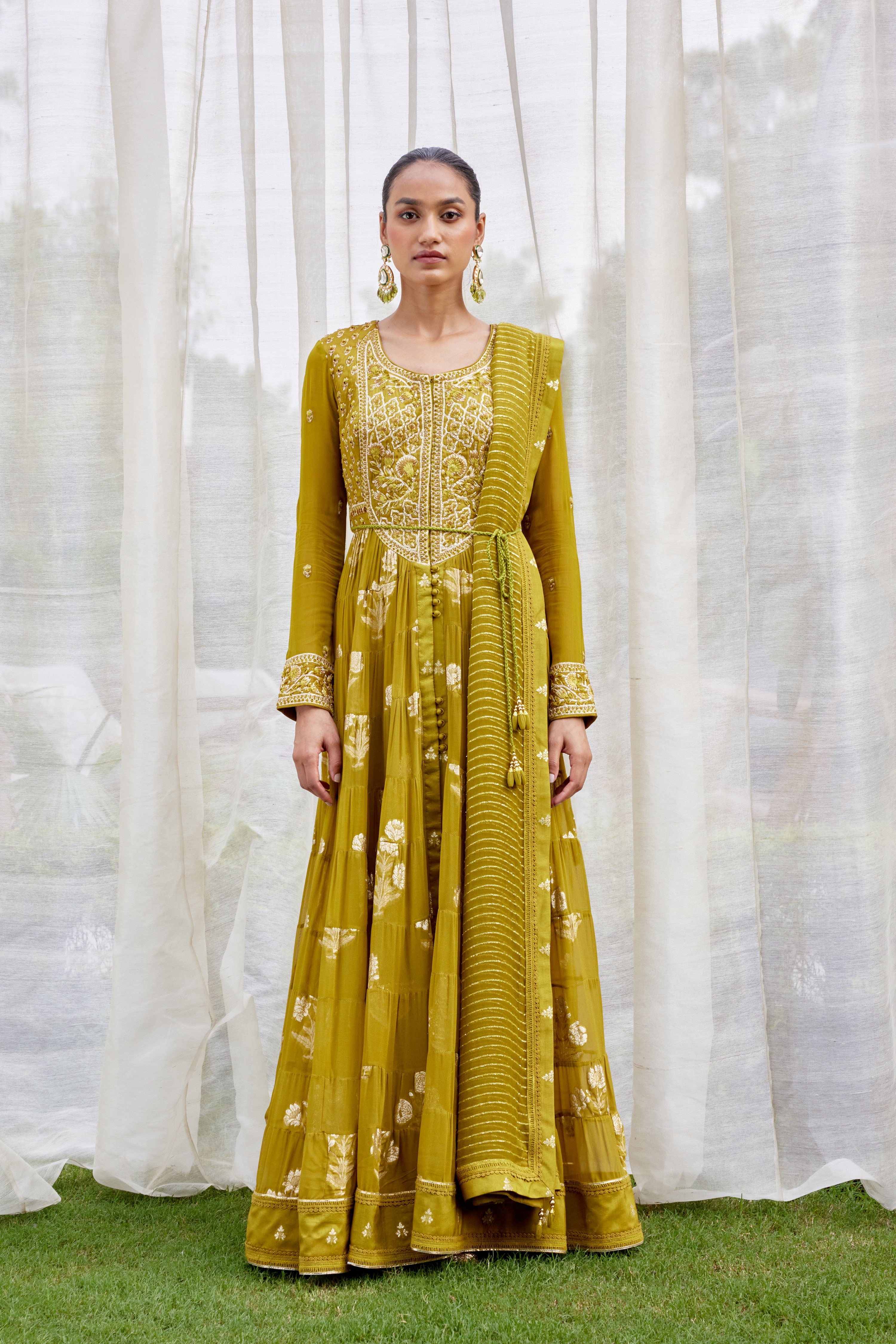 Mehendi Green Anarkali Set.