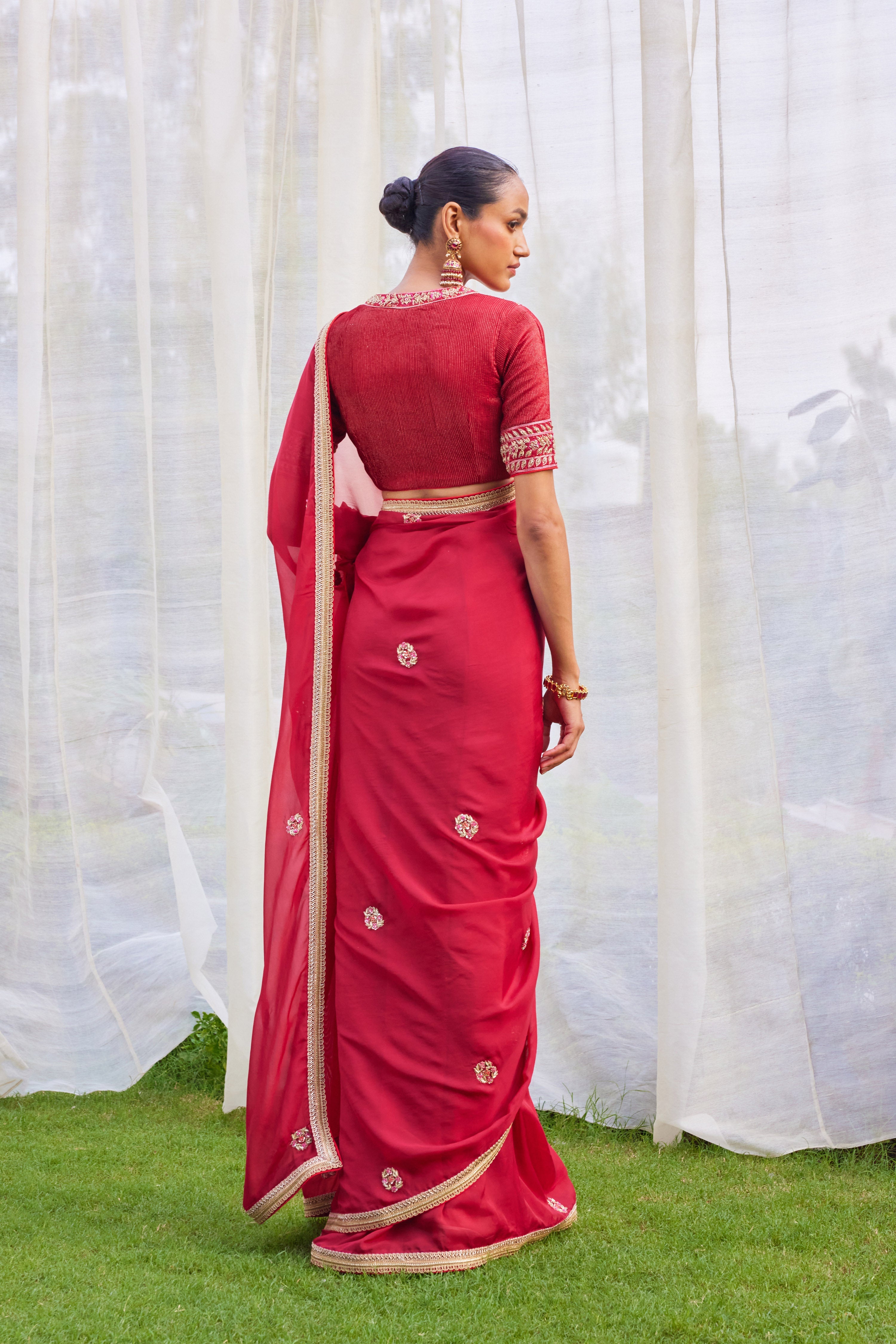 Red Maroon Saree Set.