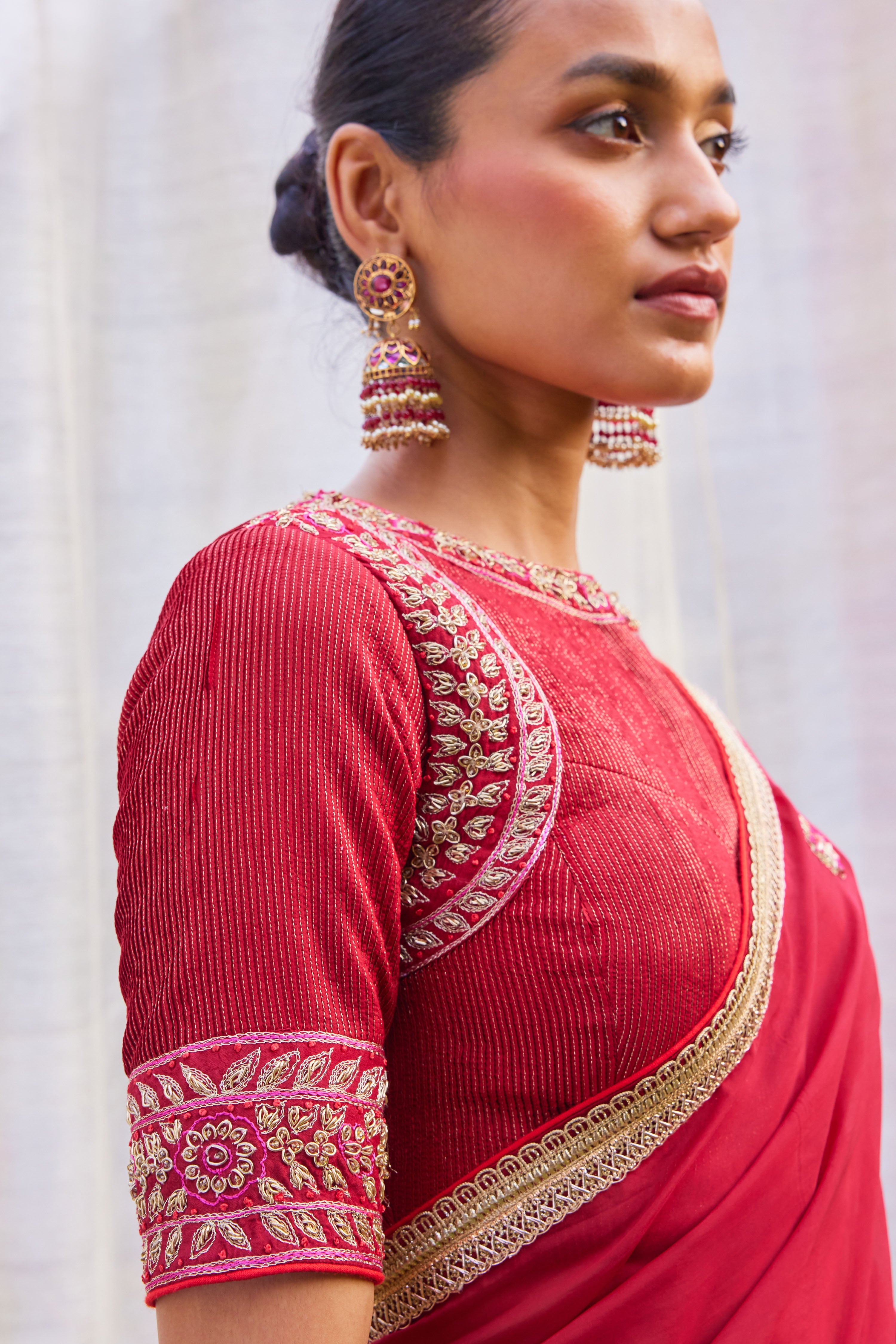 Red Maroon Saree Set.