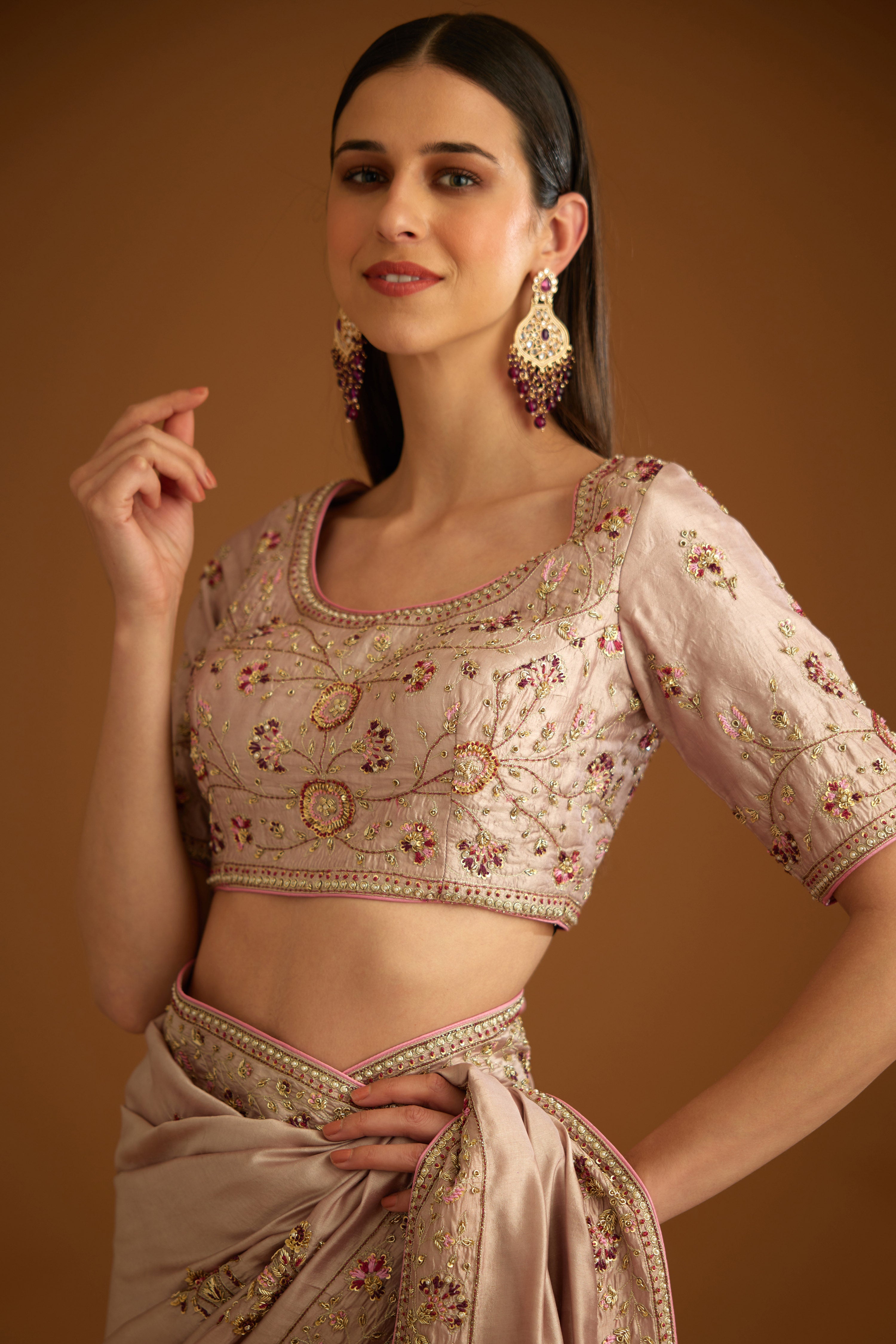 Whisper Pink Saree Set.