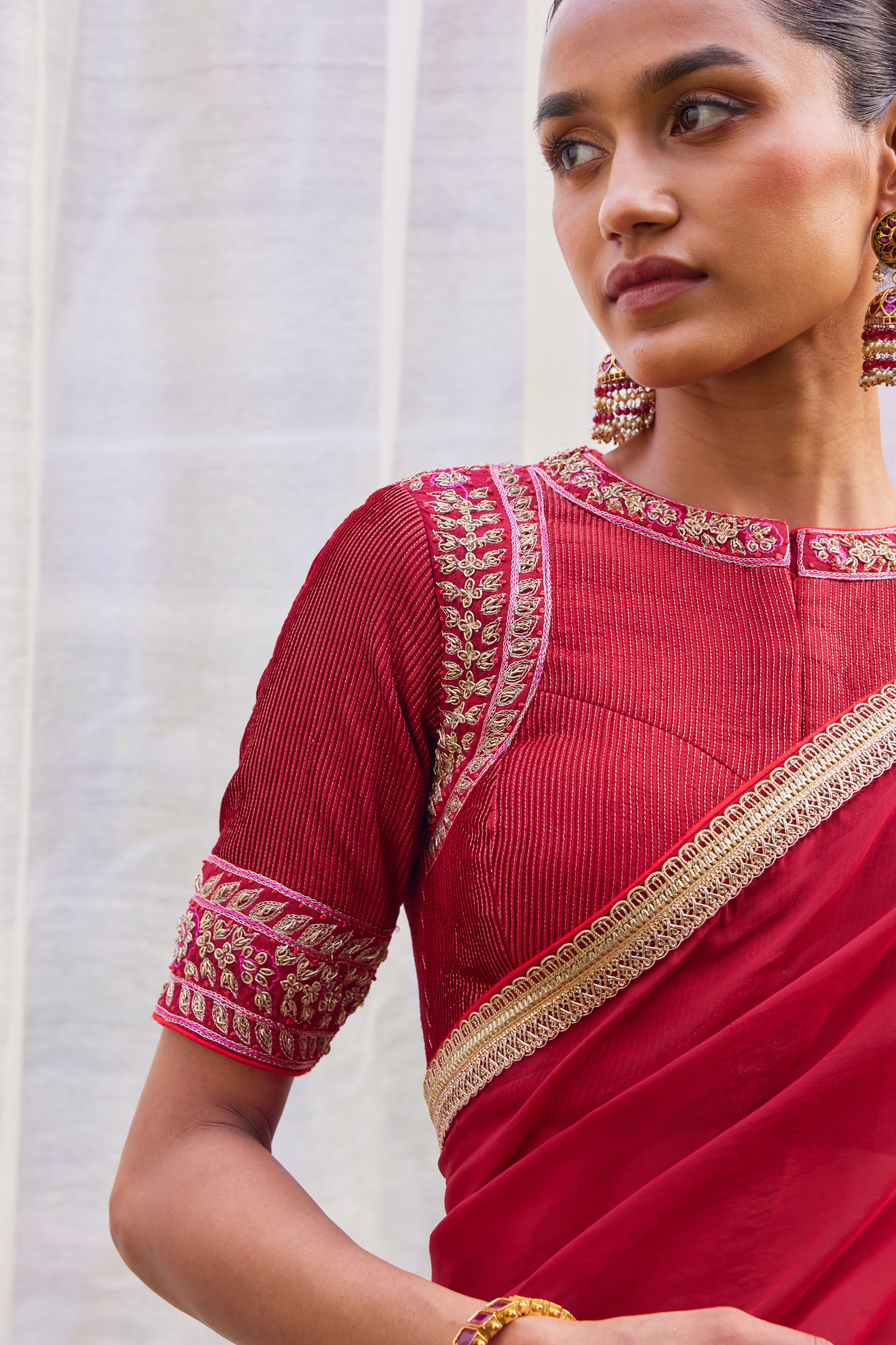 Red Maroon Saree Set.