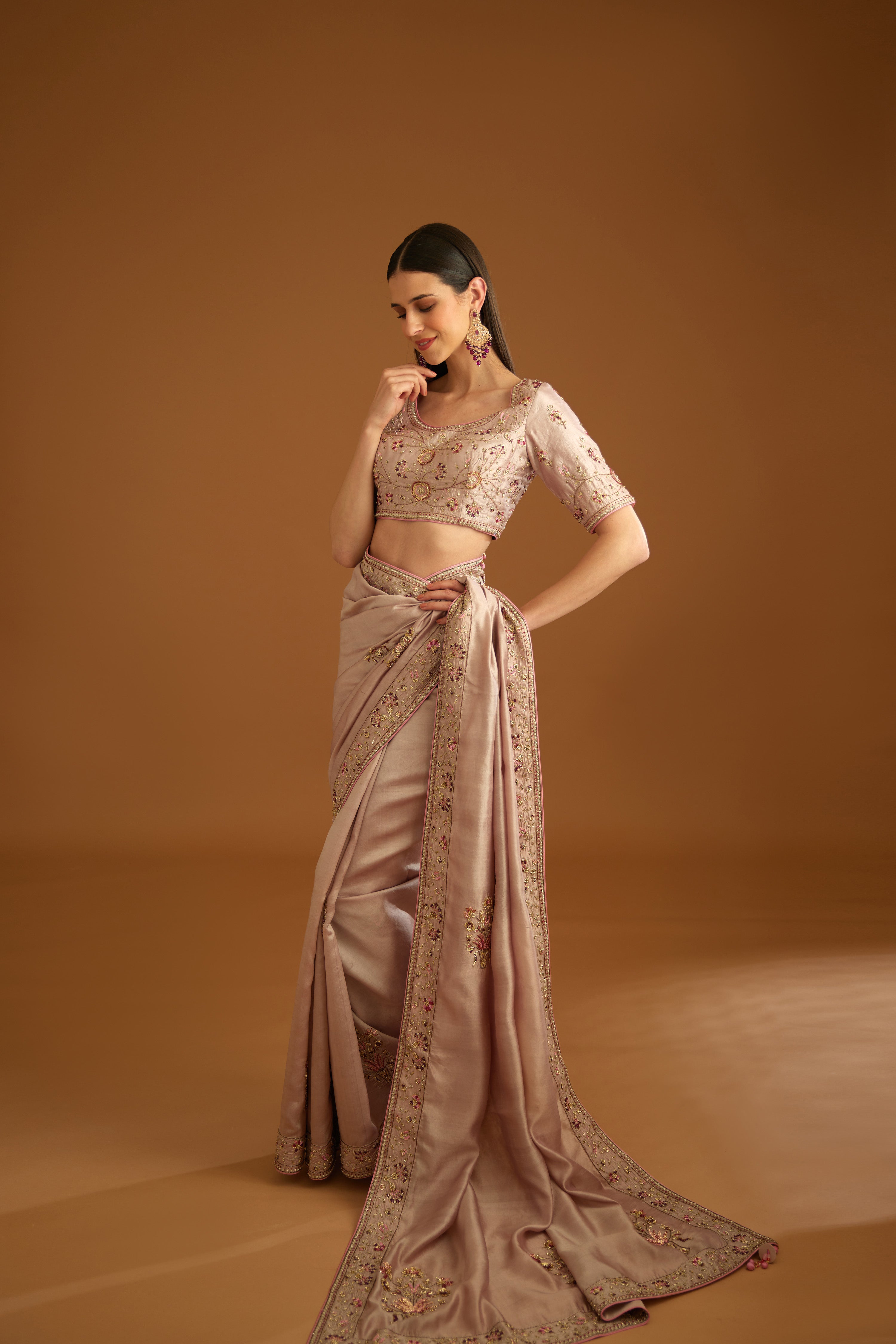 Whisper Pink Saree Set.