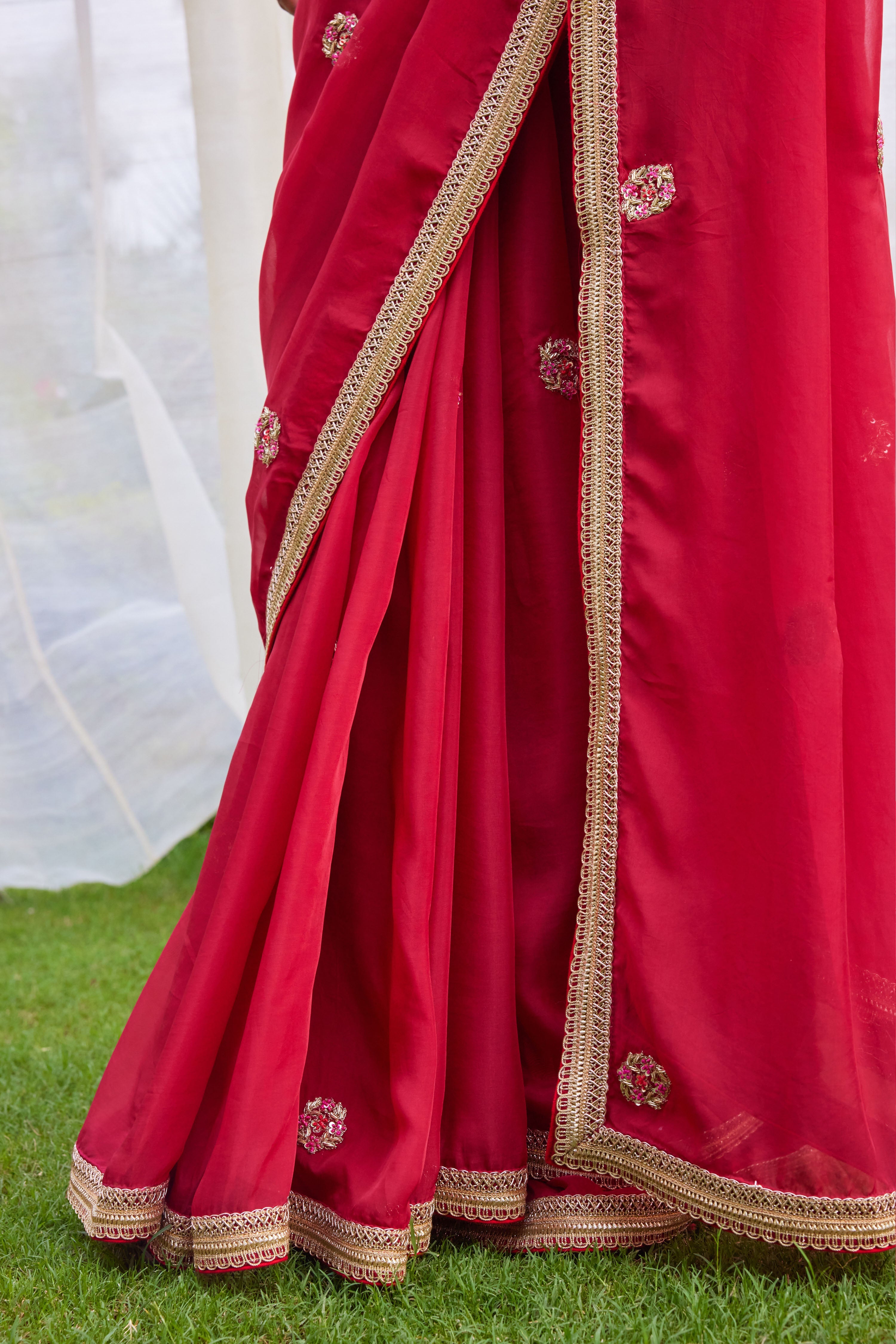 Red Maroon Saree Set.