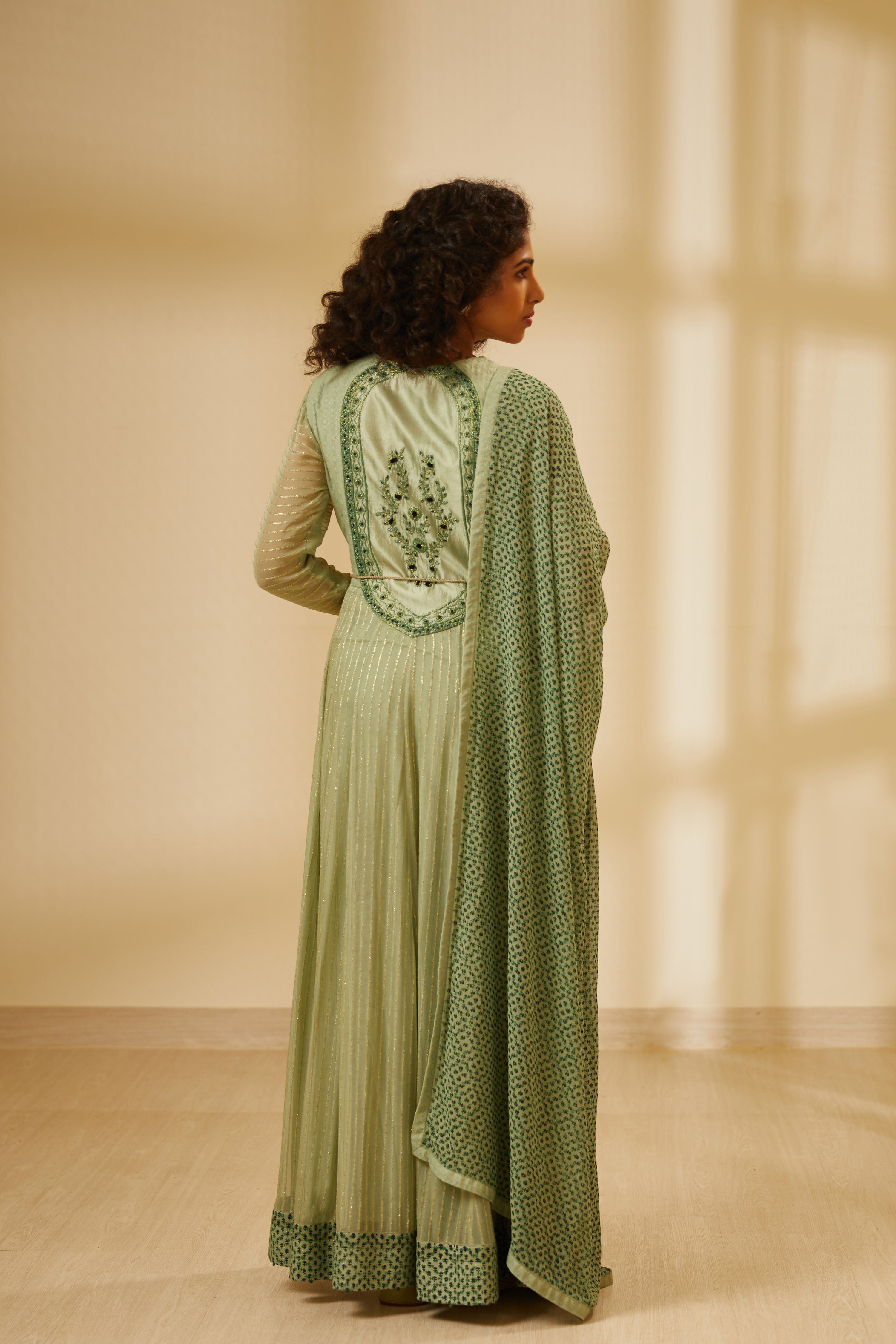 Printed Green Anarkali Set- back view