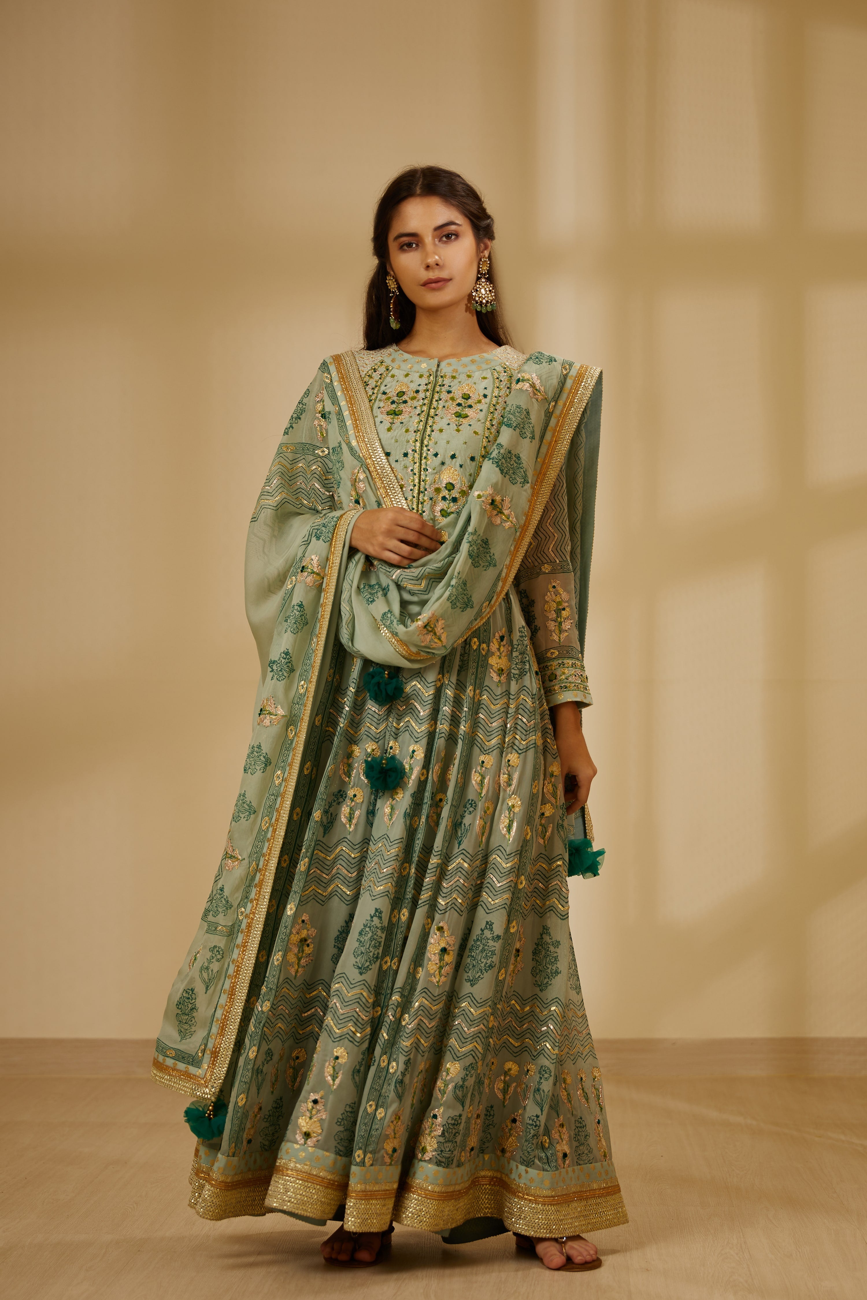 Light Sea Green Anarkali Set.