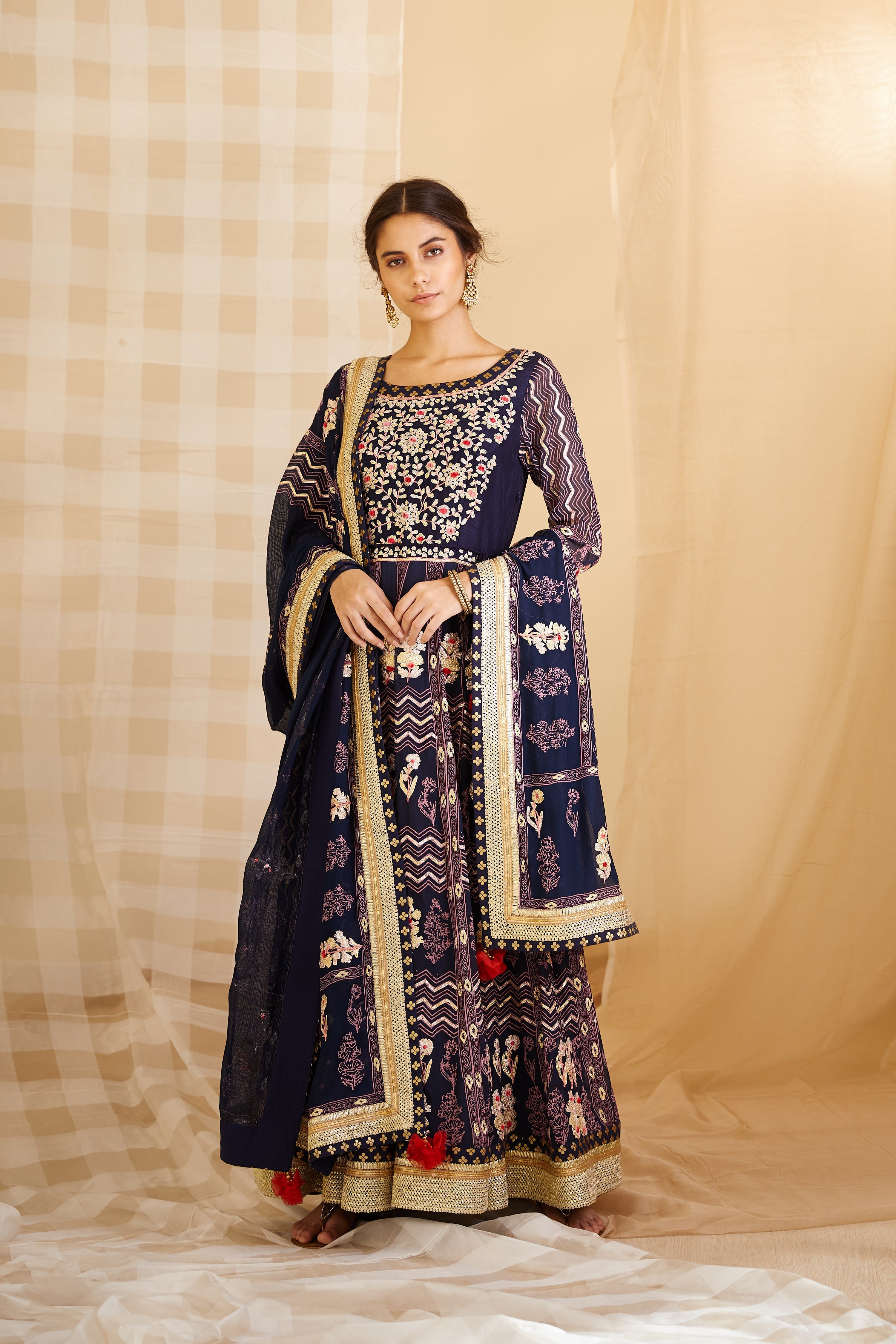 Navy Blue Anarkali Set.