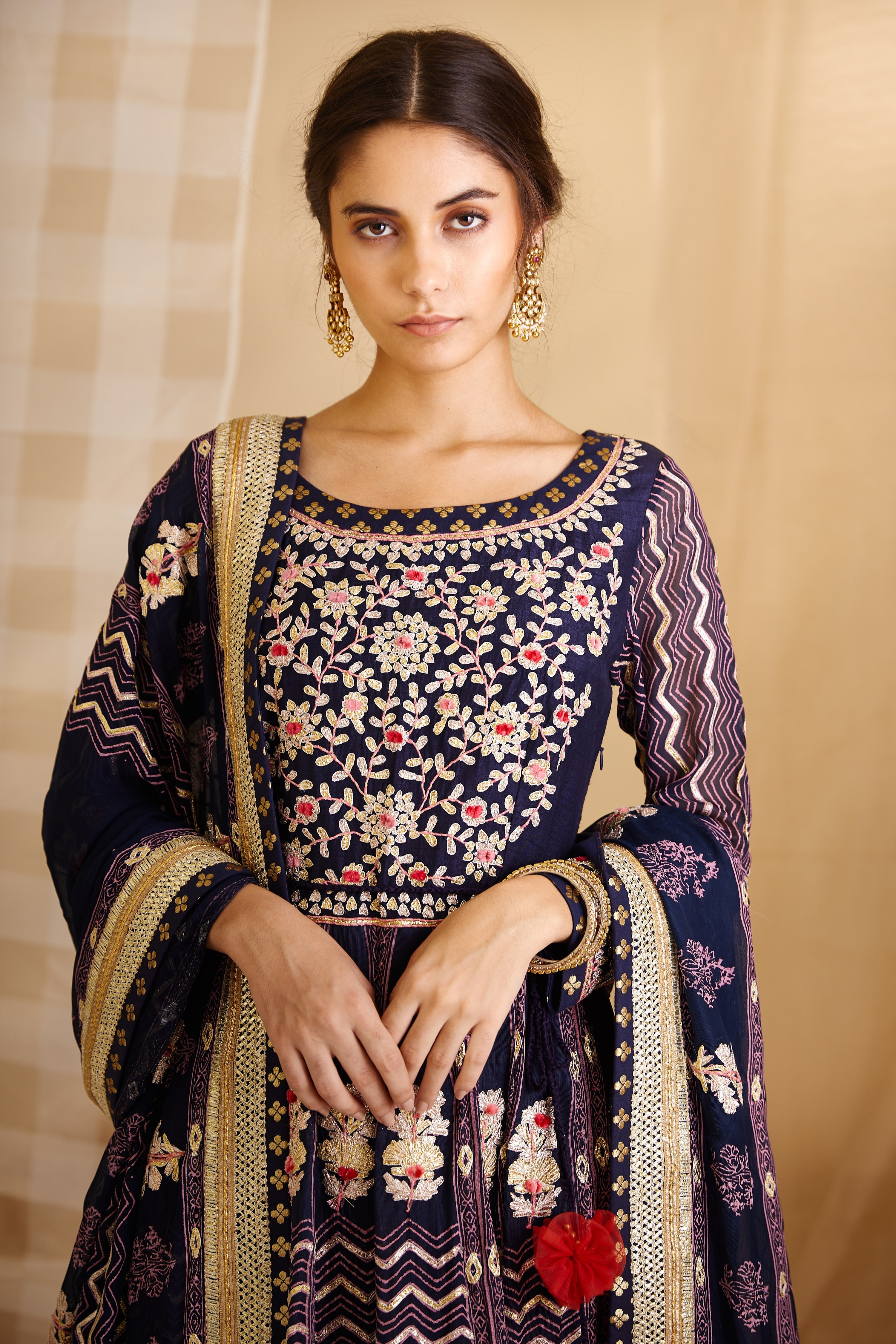 Navy Blue Anarkali Set.
