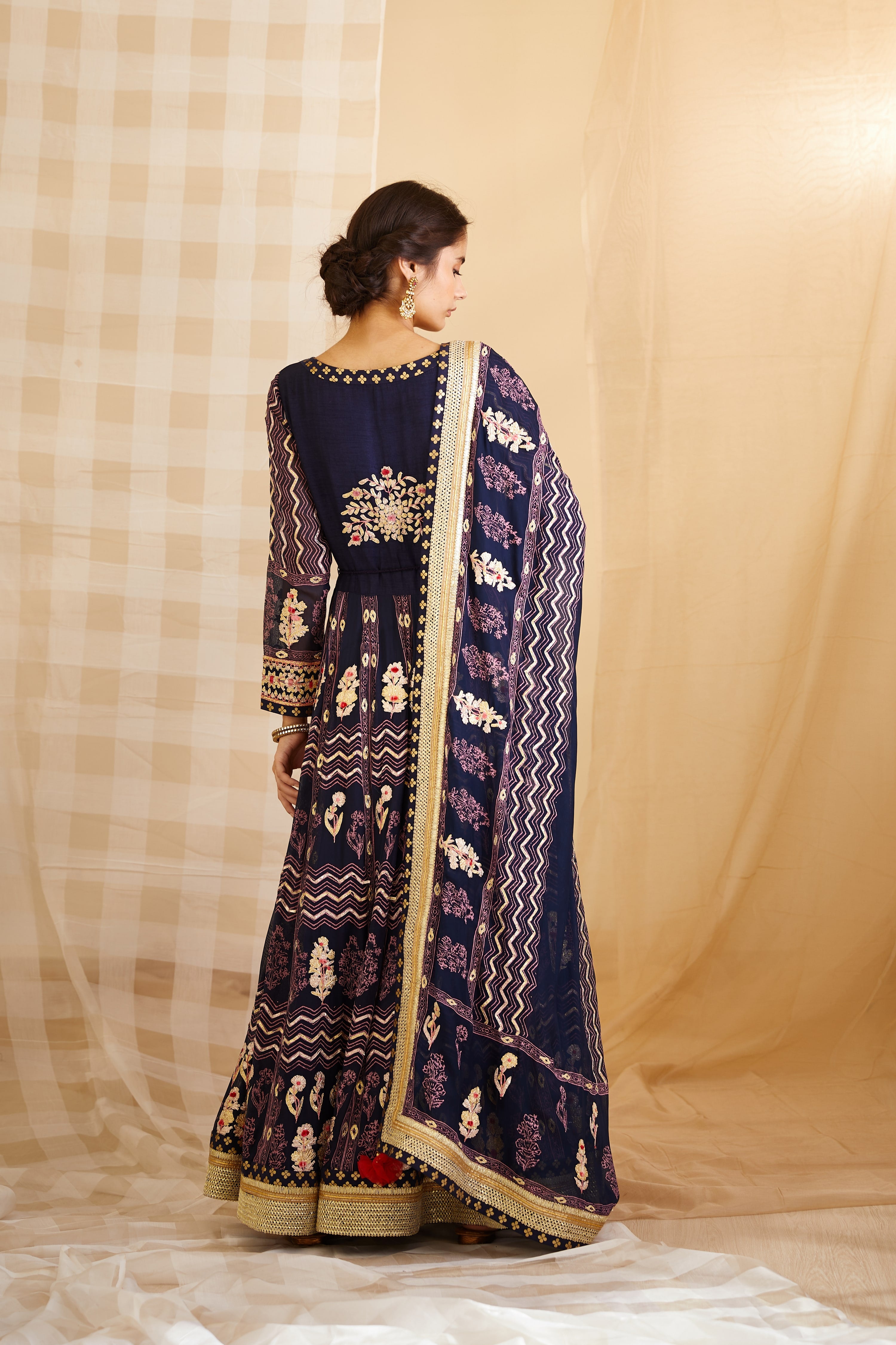 Navy Blue Anarkali Set.