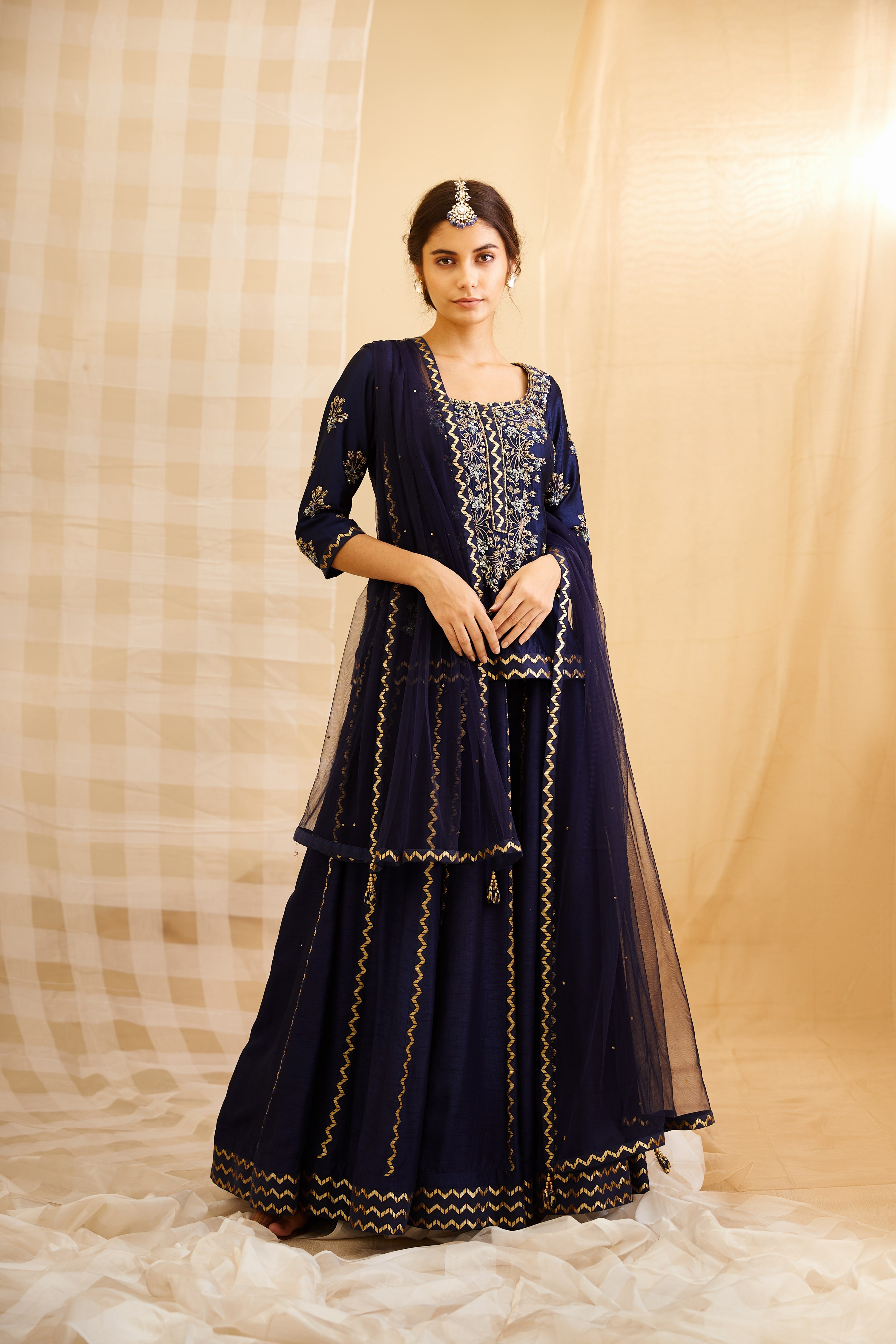 Navy Blue Lehenga Set.