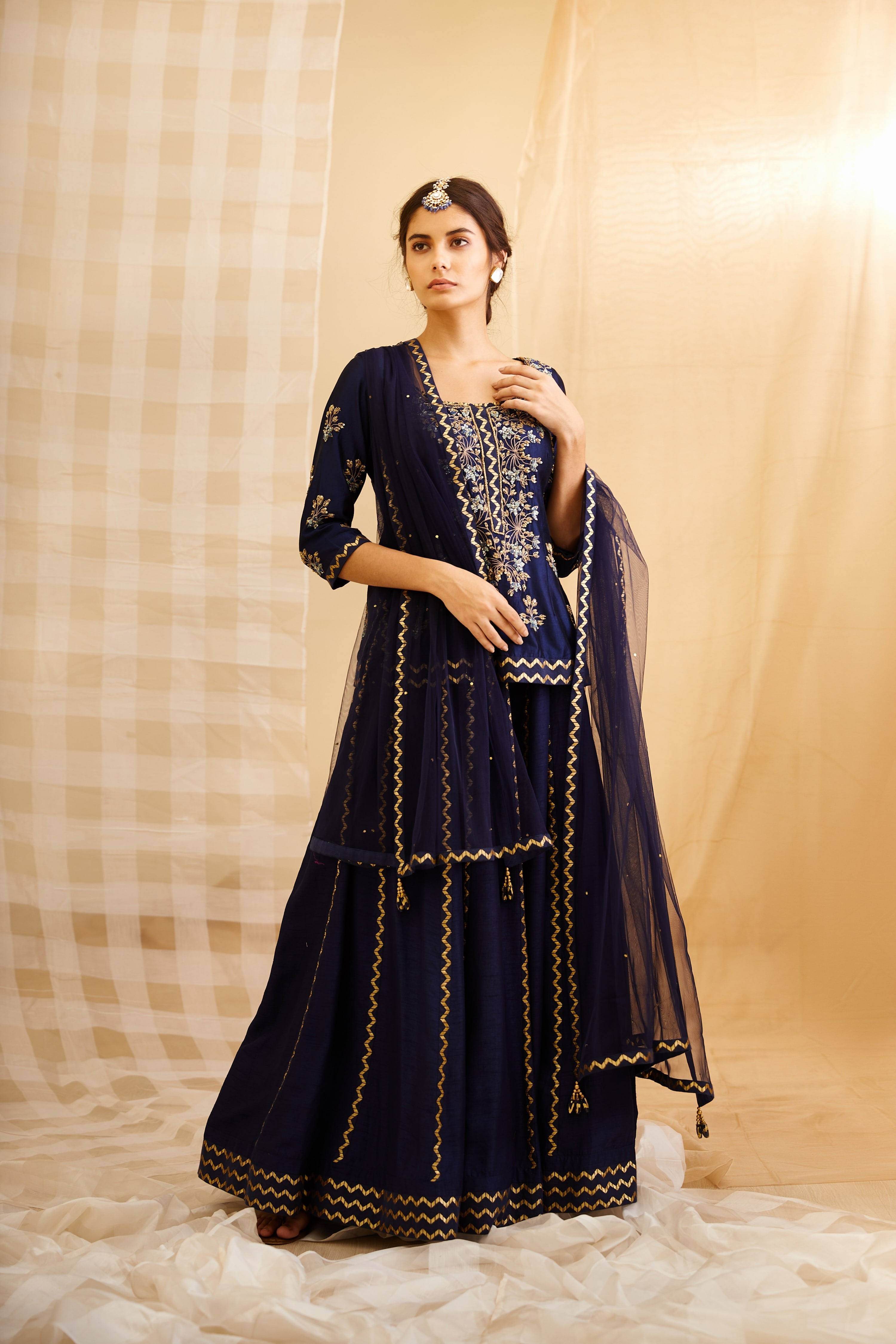 Navy Blue Lehenga Set.
