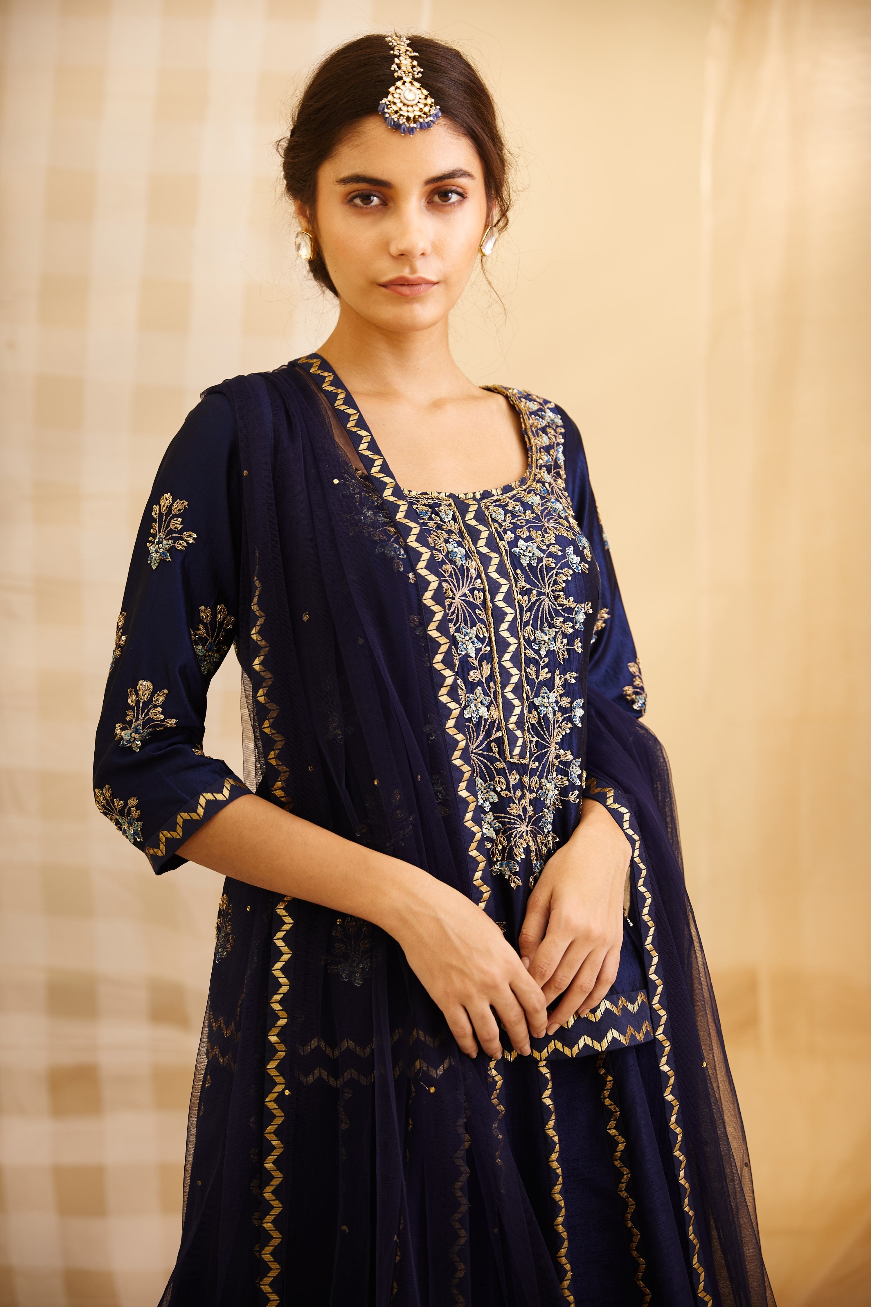 Navy Blue Lehenga Set.