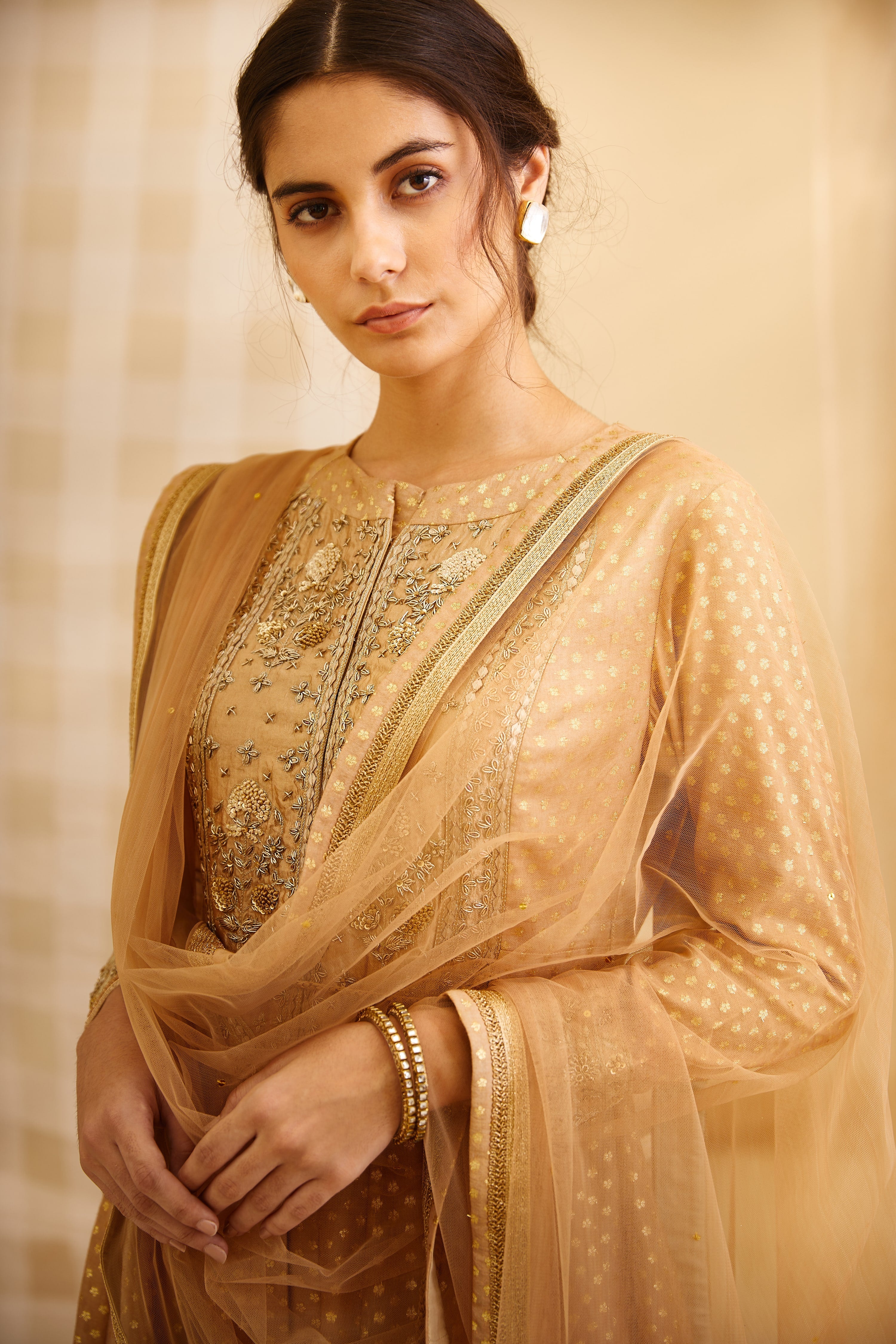 Gold Coloured Anarkali Set- close view