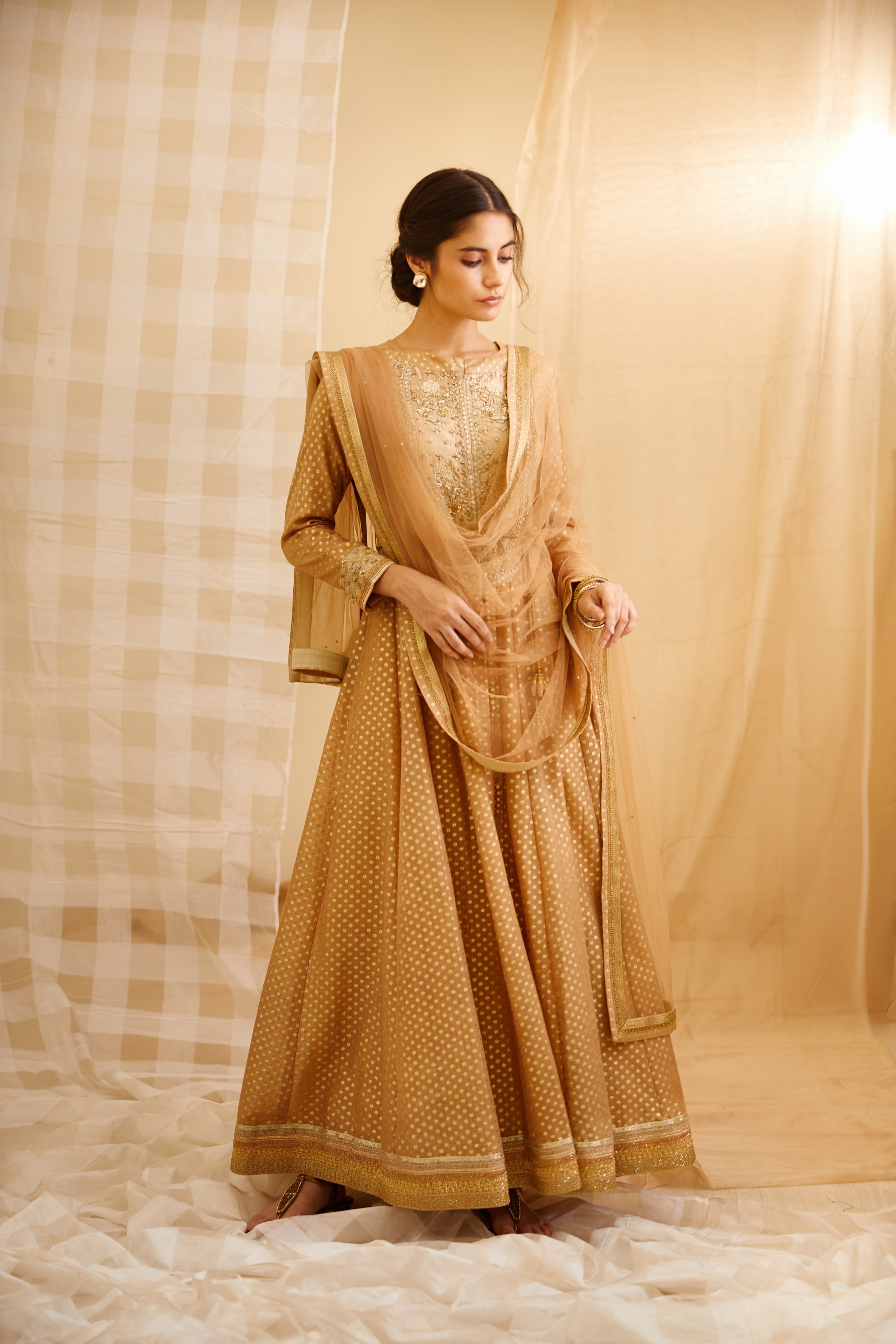 Gold Coloured Anarkali Set- front view