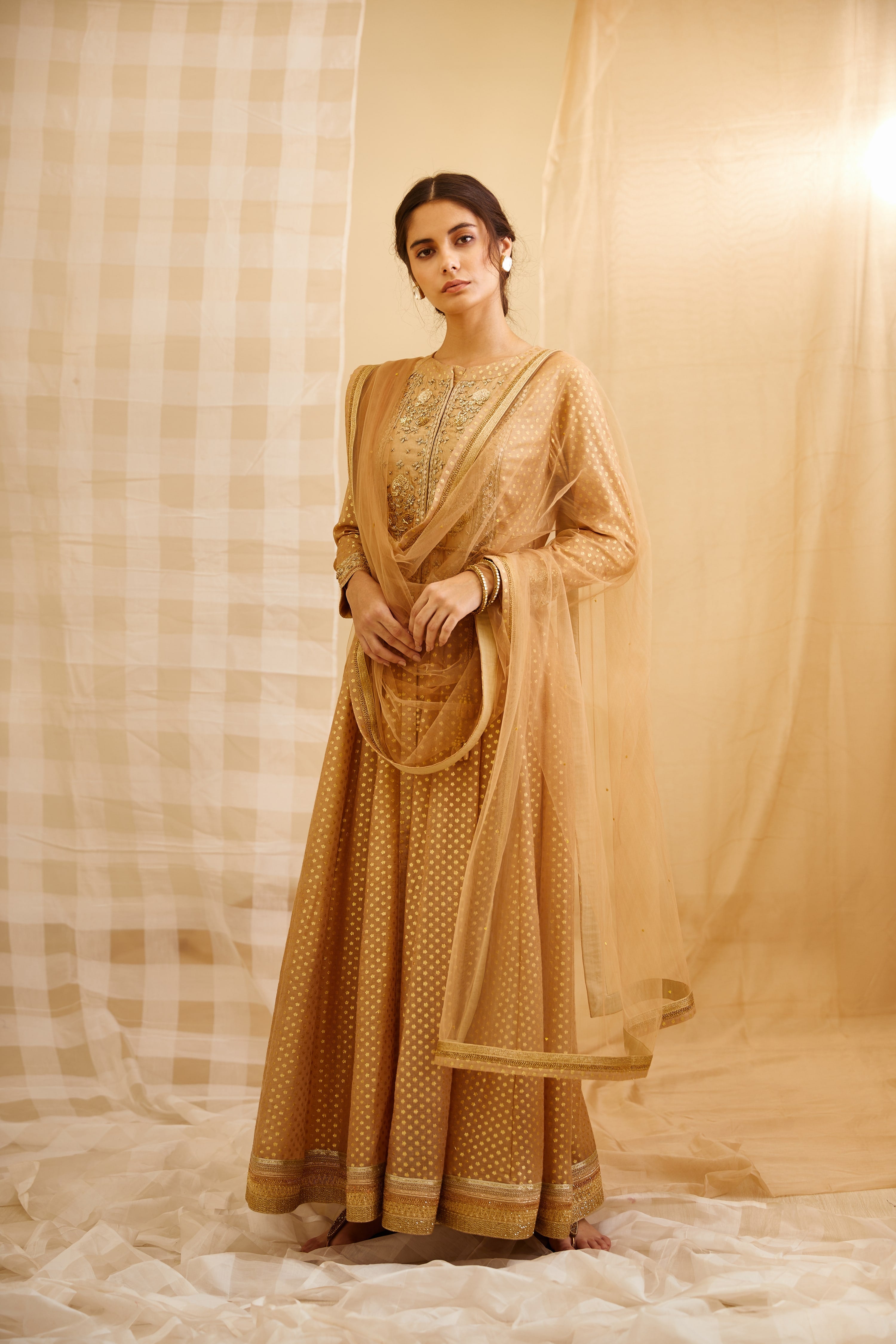 Gold Coloured Anarkali Set- front view
