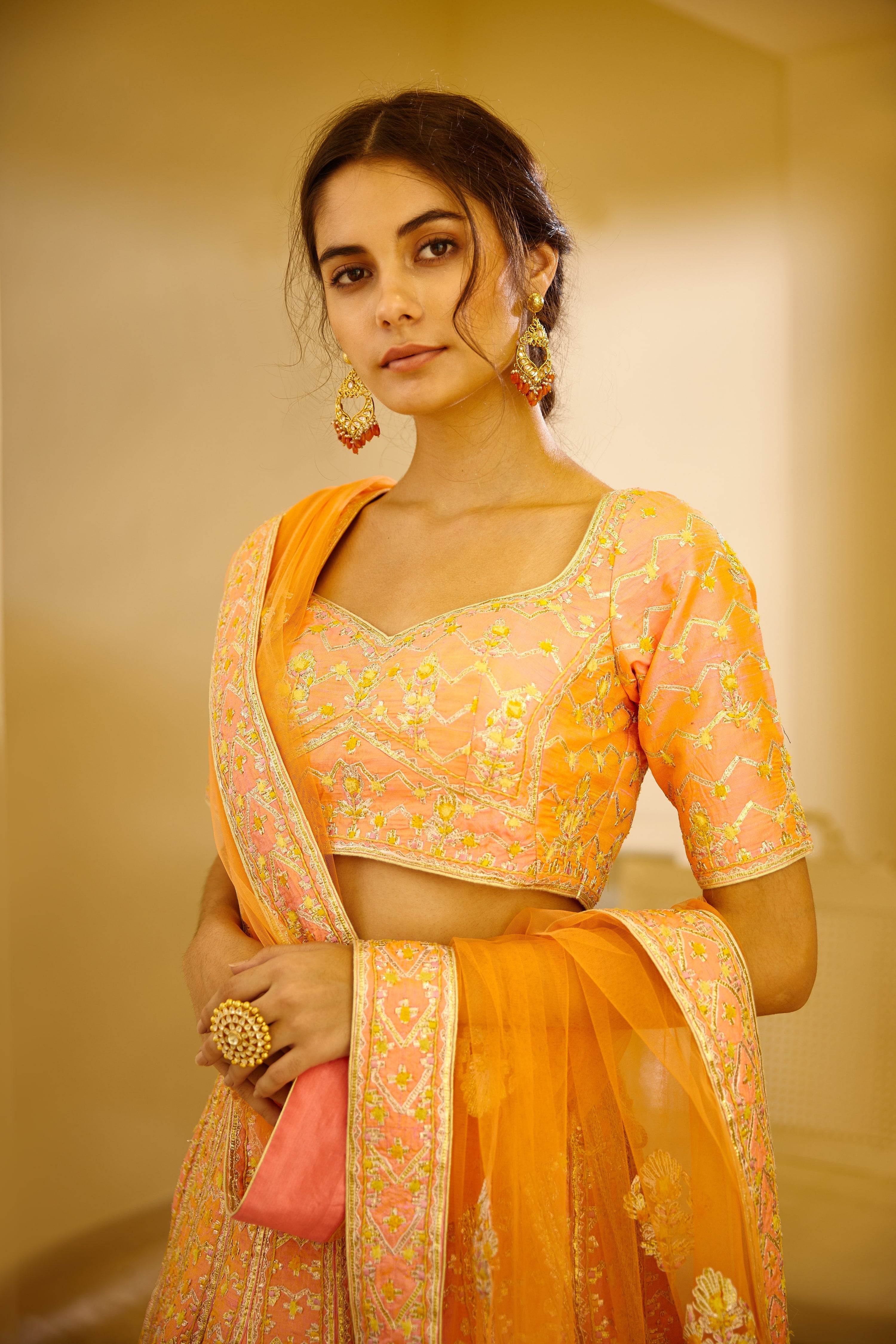 Pink Yellow Lehenga Set.
