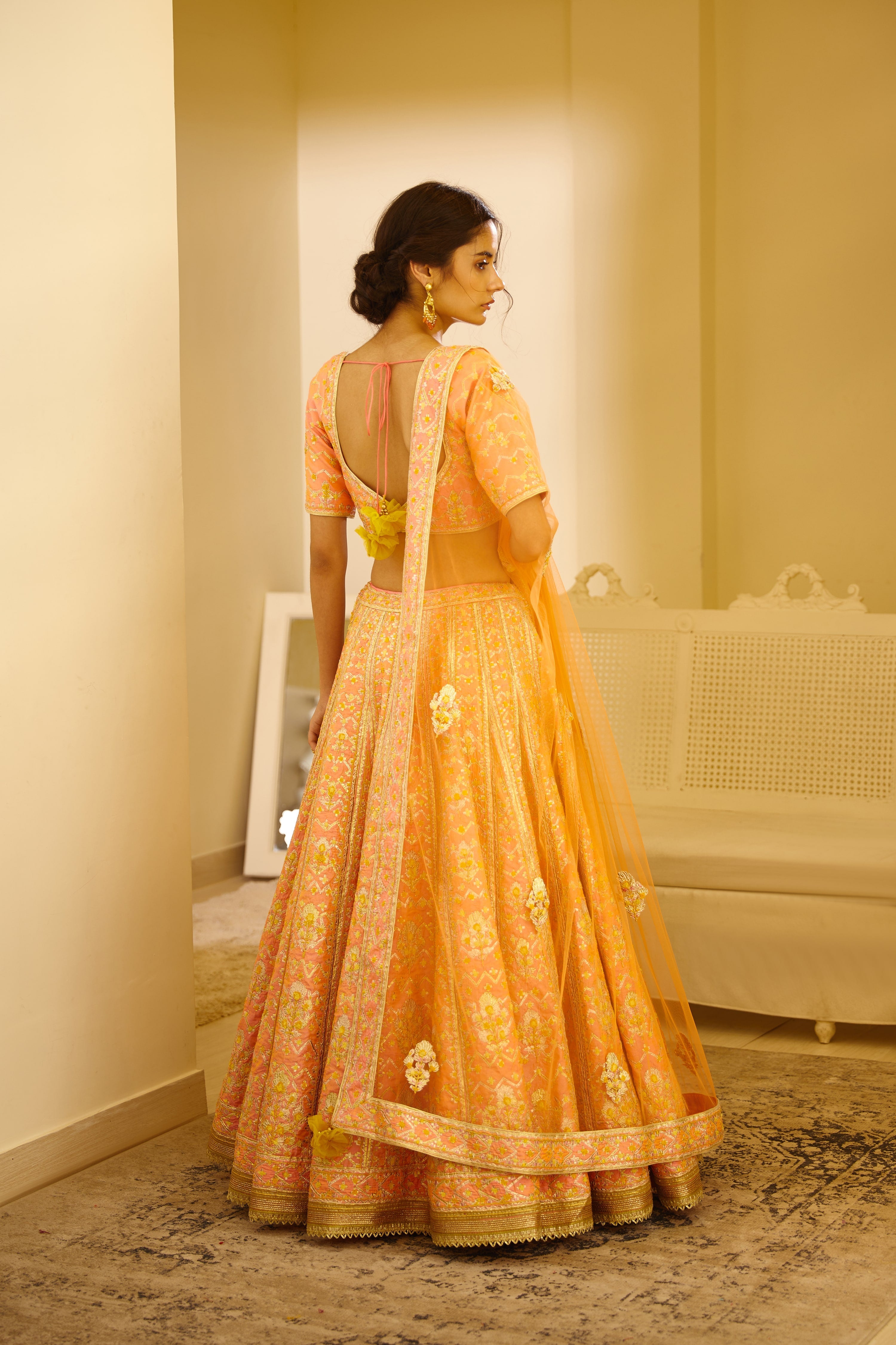 Pink Yellow Lehenga Set.